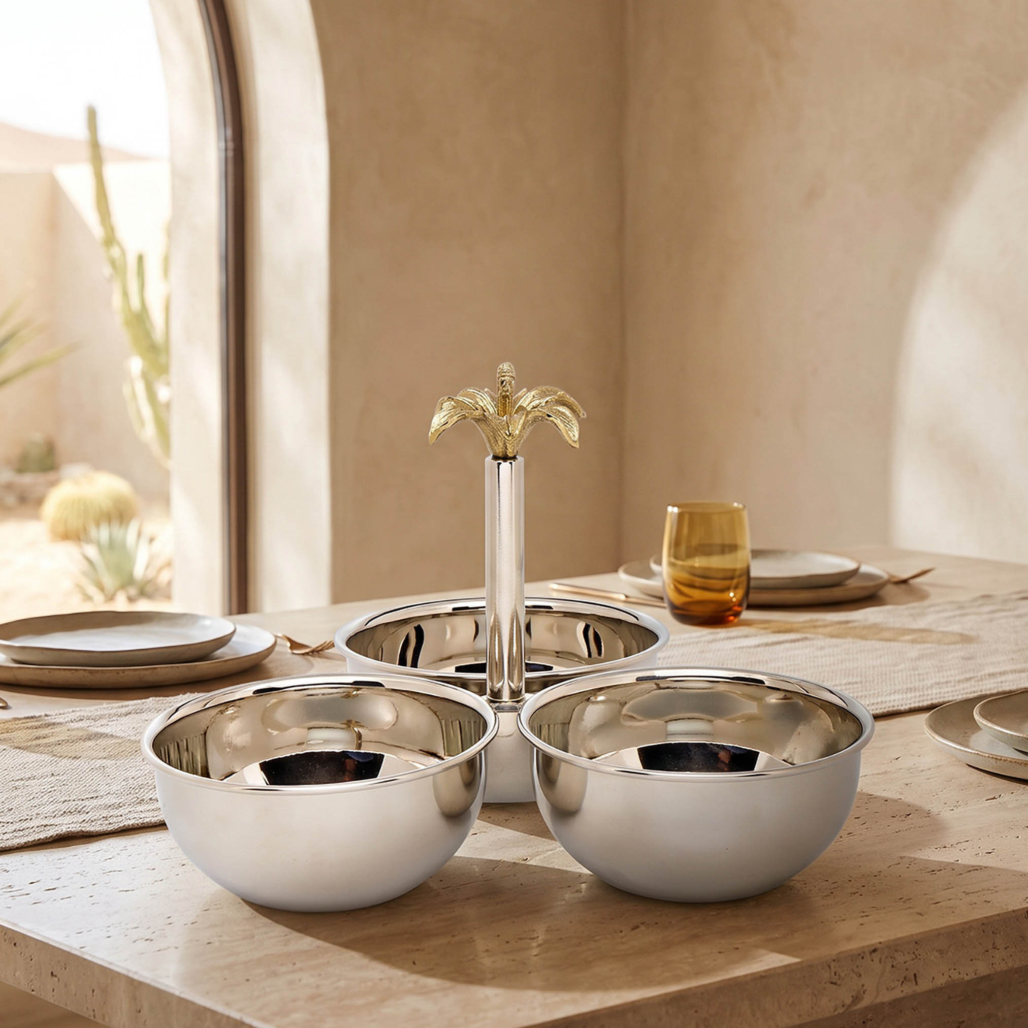 Floral Metallic 3-Bowl Condiment Set-household-dining-serveware-servingtrays-image-1