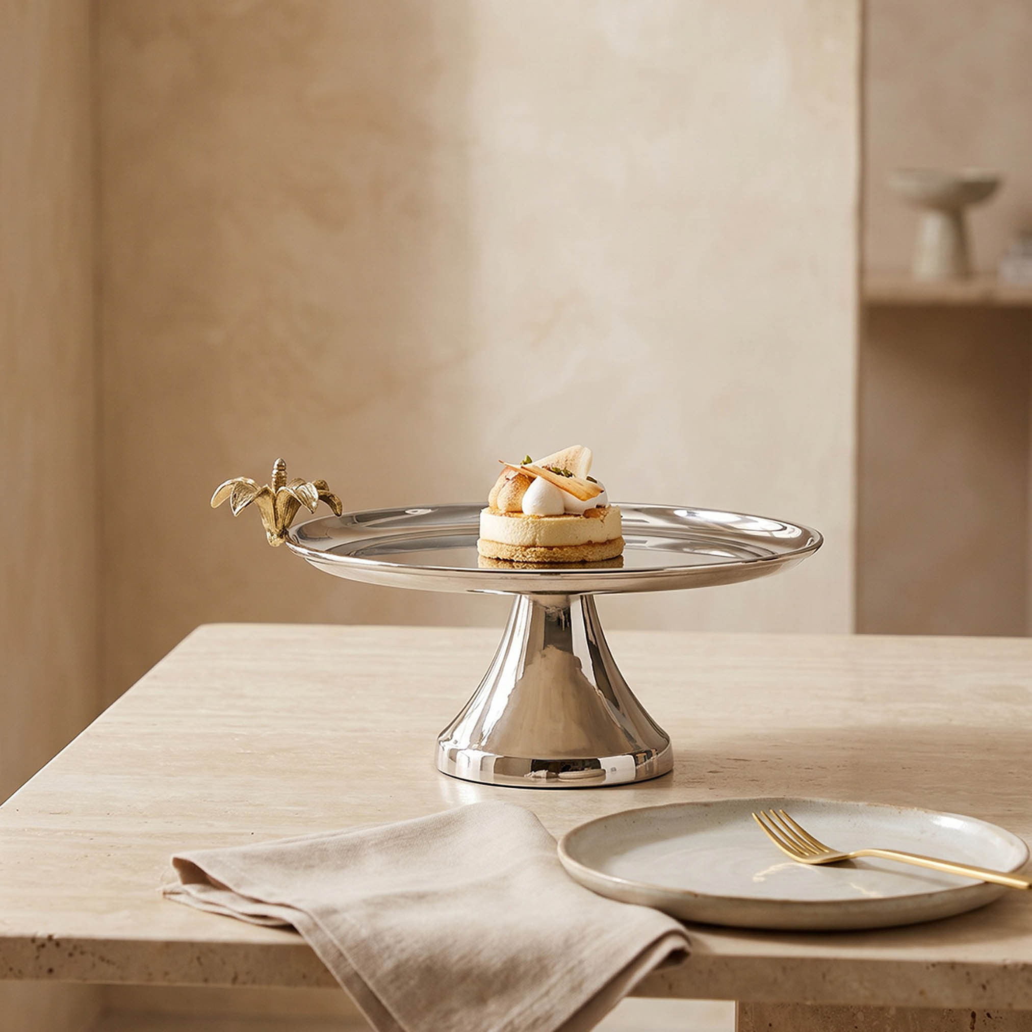 Floral Accent Footed Cake Stand - 23x20x12 cm-household-dining-serveware-cakestands-image-1