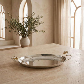 Floral Accent Metal Serving Tray - 48x22 cms-household-dining-serveware-image-1