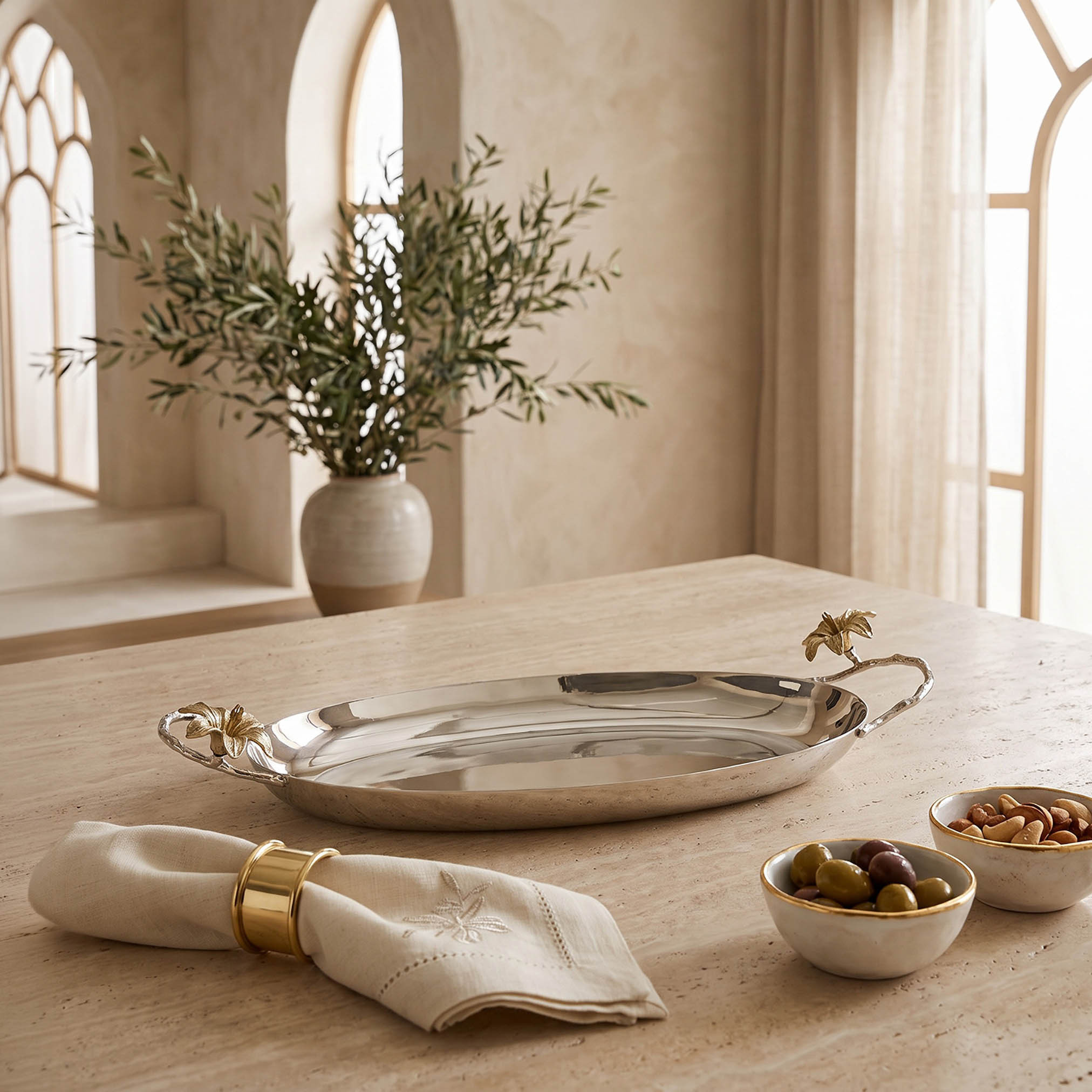 Floral Accent Metal Serving Tray - 48x22 cms-household-dining-serveware-servingtrays-image-2