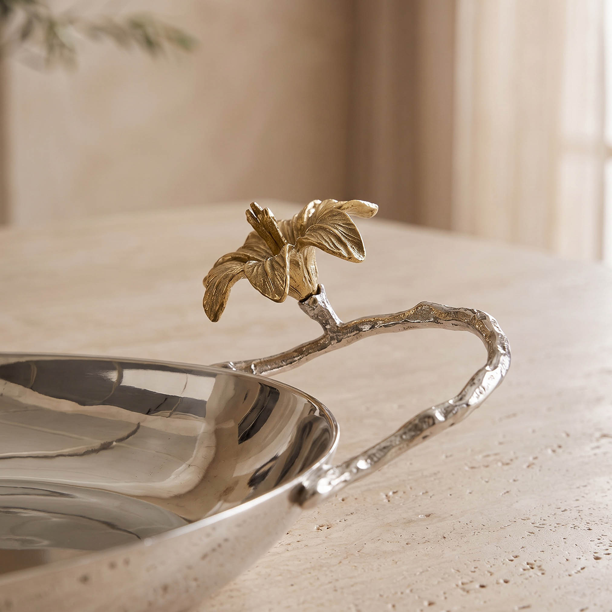 Floral Accent Metal Serving Tray - 48x22 cms-household-dining-serveware-servingtrays-image-3