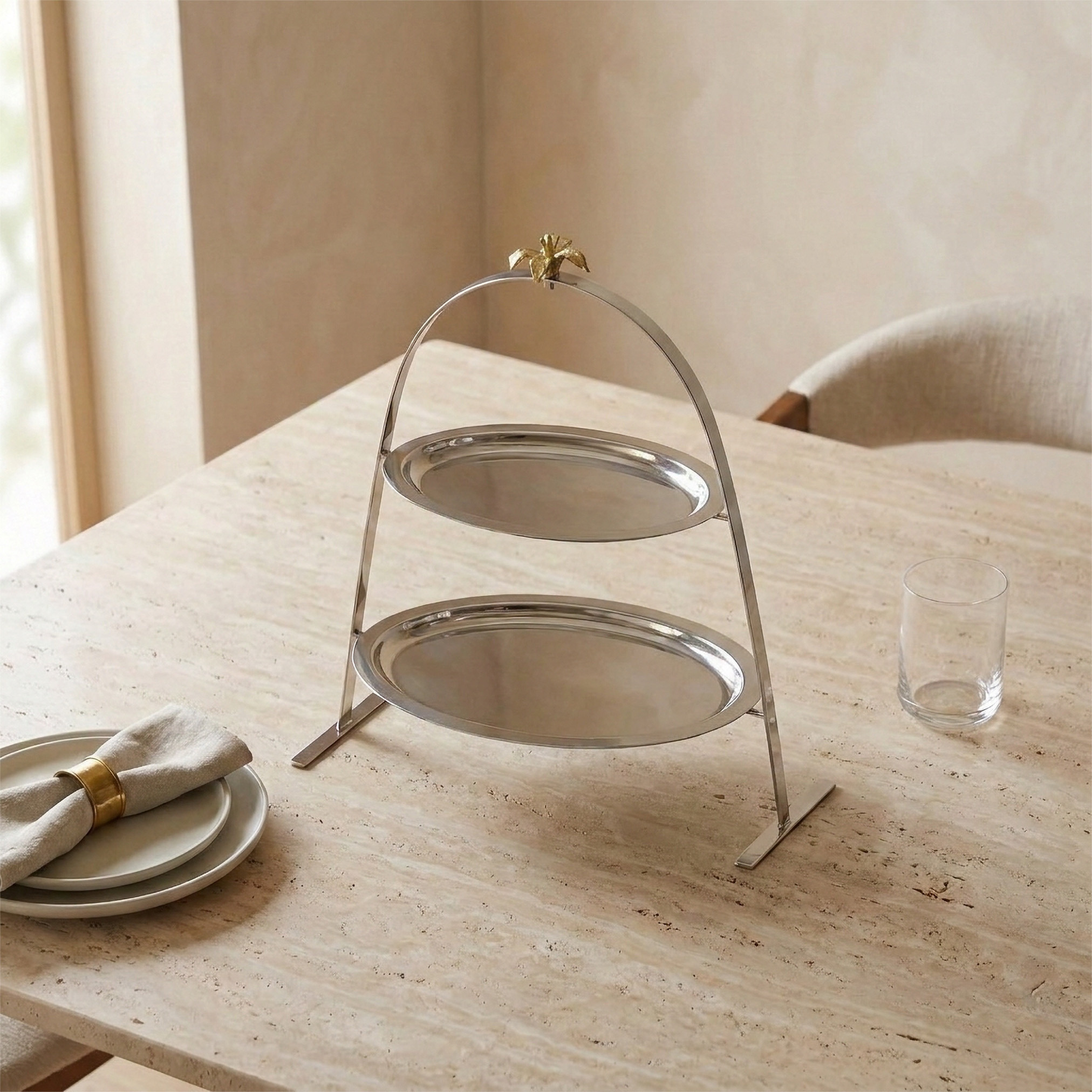 Floral Accent Metal 2-Tier Cake Stand - 32x20x35 cms-household-dining-serveware-cakestands-image-1