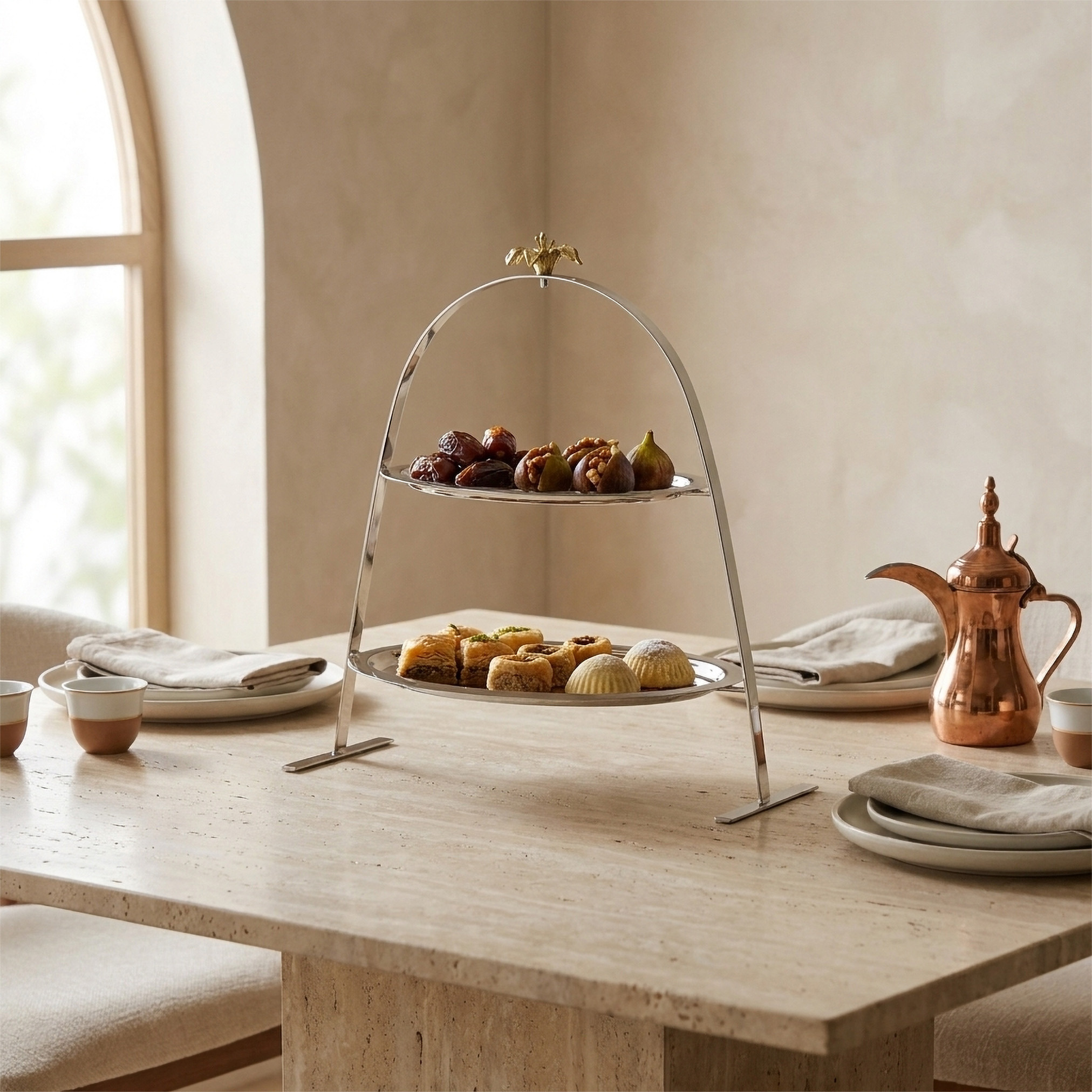 Floral Accent Metal 2-Tier Cake Stand - 32x20x35 cms-household-dining-serveware-cakestands-image-2