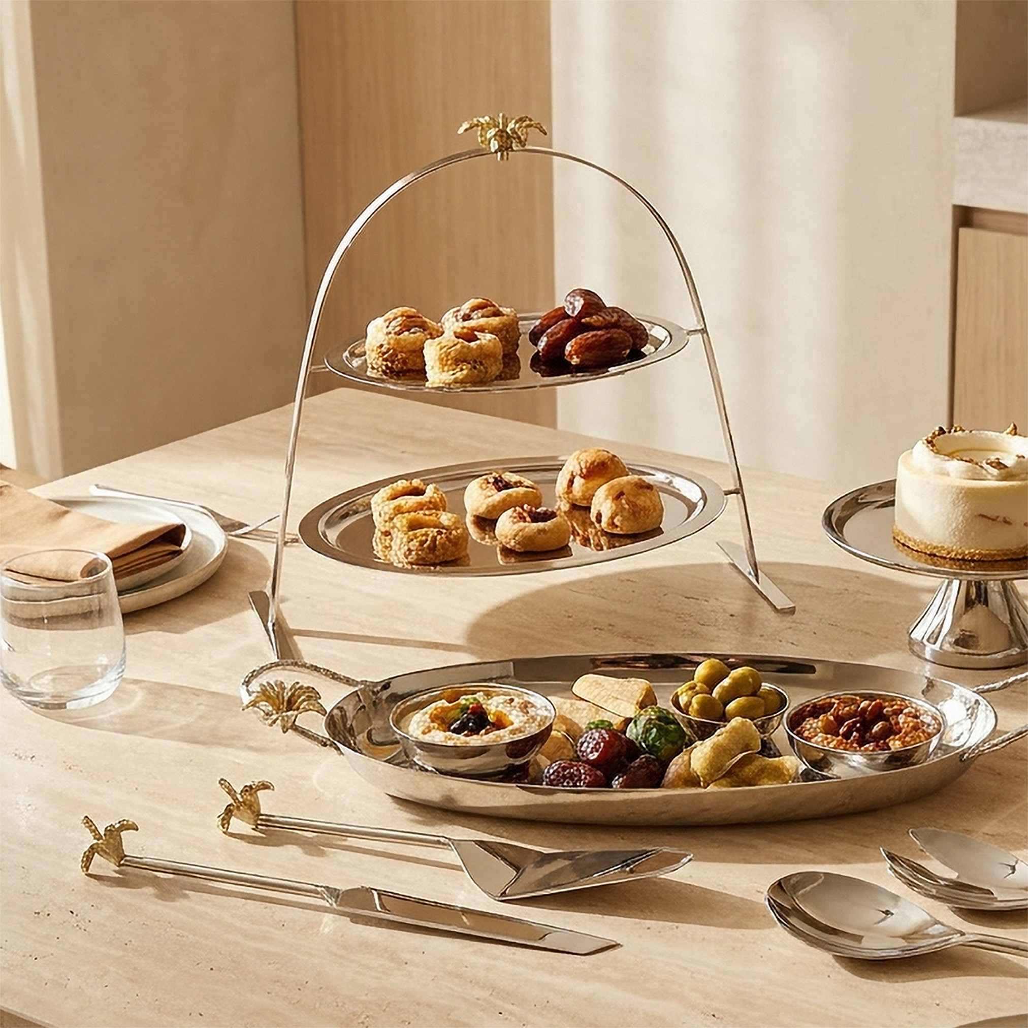 Floral Accent Metal 2-Tier Cake Stand - 32x20x35 cms-household-dining-serveware-cakestands-image-5