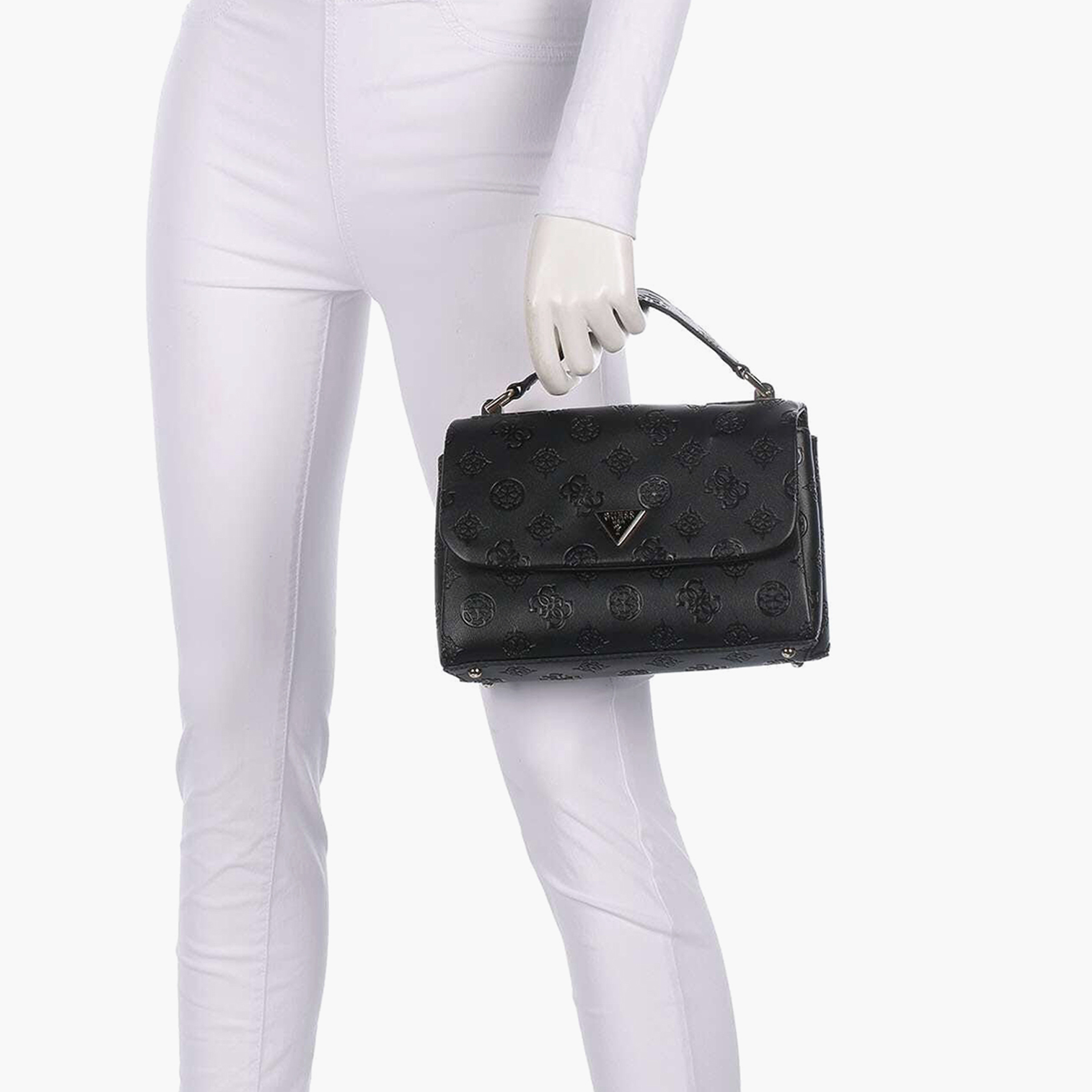 Guess Tisha Embossed Monogram Top Handle Satchel Bag with Flap Closure and Detachable Strap-women-bagsandwallets-handbags-image-5