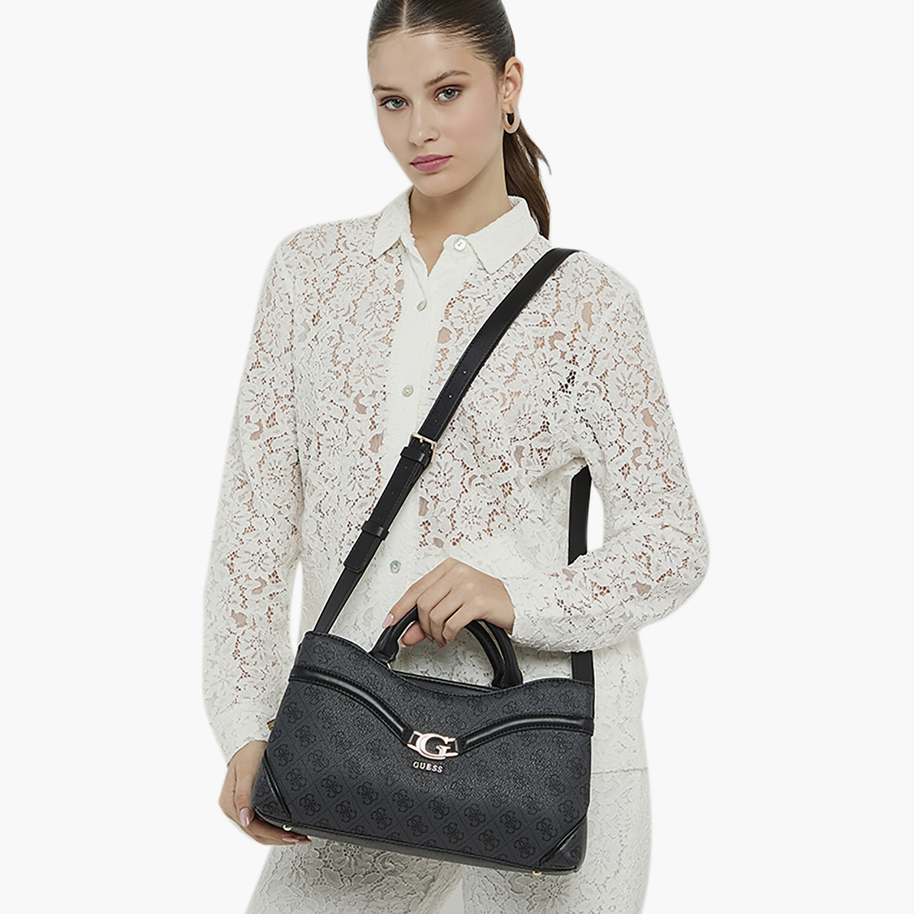 Guess Dea Monogram Double Handle Satchel Bag with Zipper Closure and Adjustable Strap-women-bagsandwallets-handbags-image-4