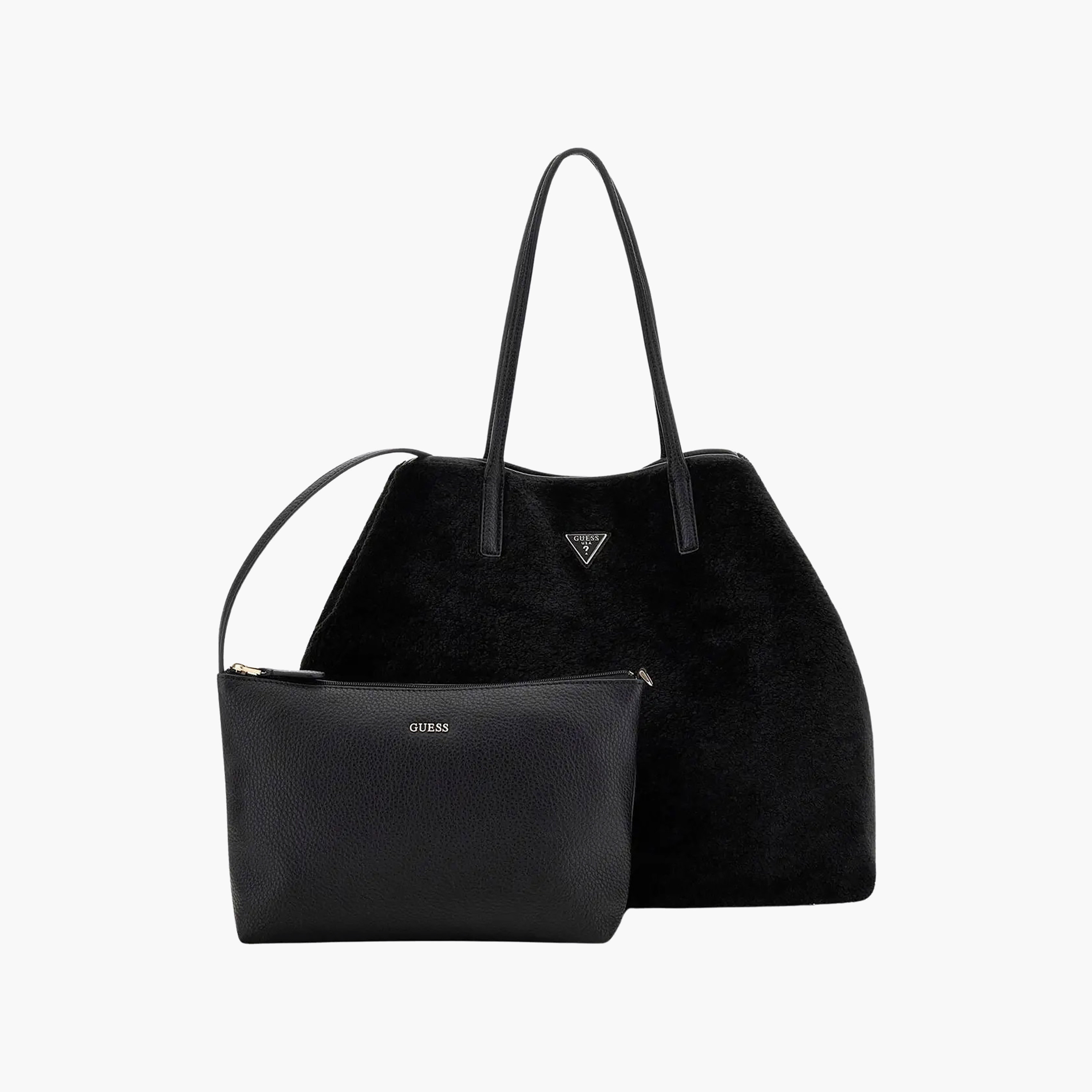 Guess Victtoria Faux Fur Double Handle Tote Bags & Pouch with Magnetic Closure-women-bagsandwallets-handbags-image-1