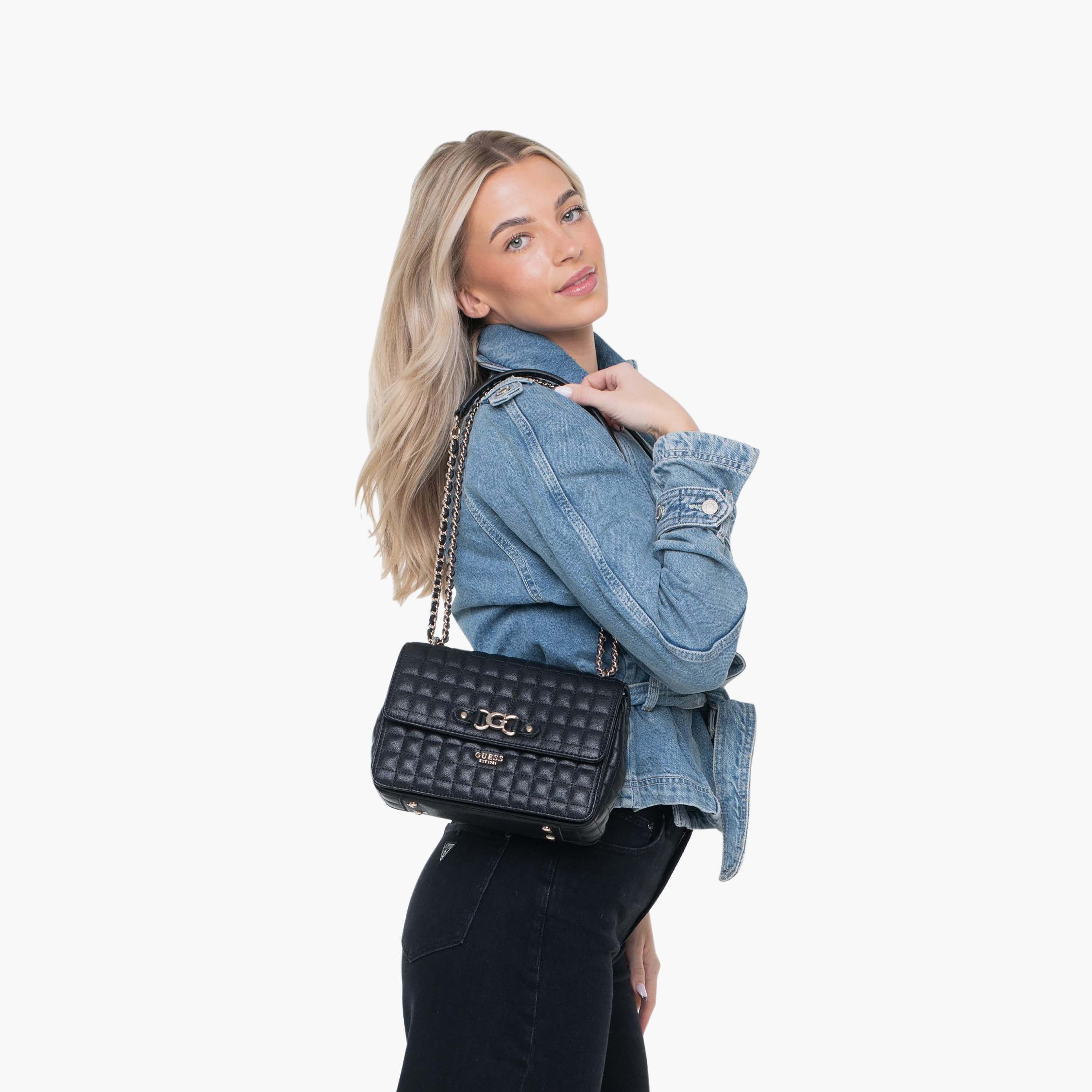 Guess Nadira Grid Quilted Shoulder Bag with Flap Closure and Chain Strap-women-bagsandwallets-handbags-image-3