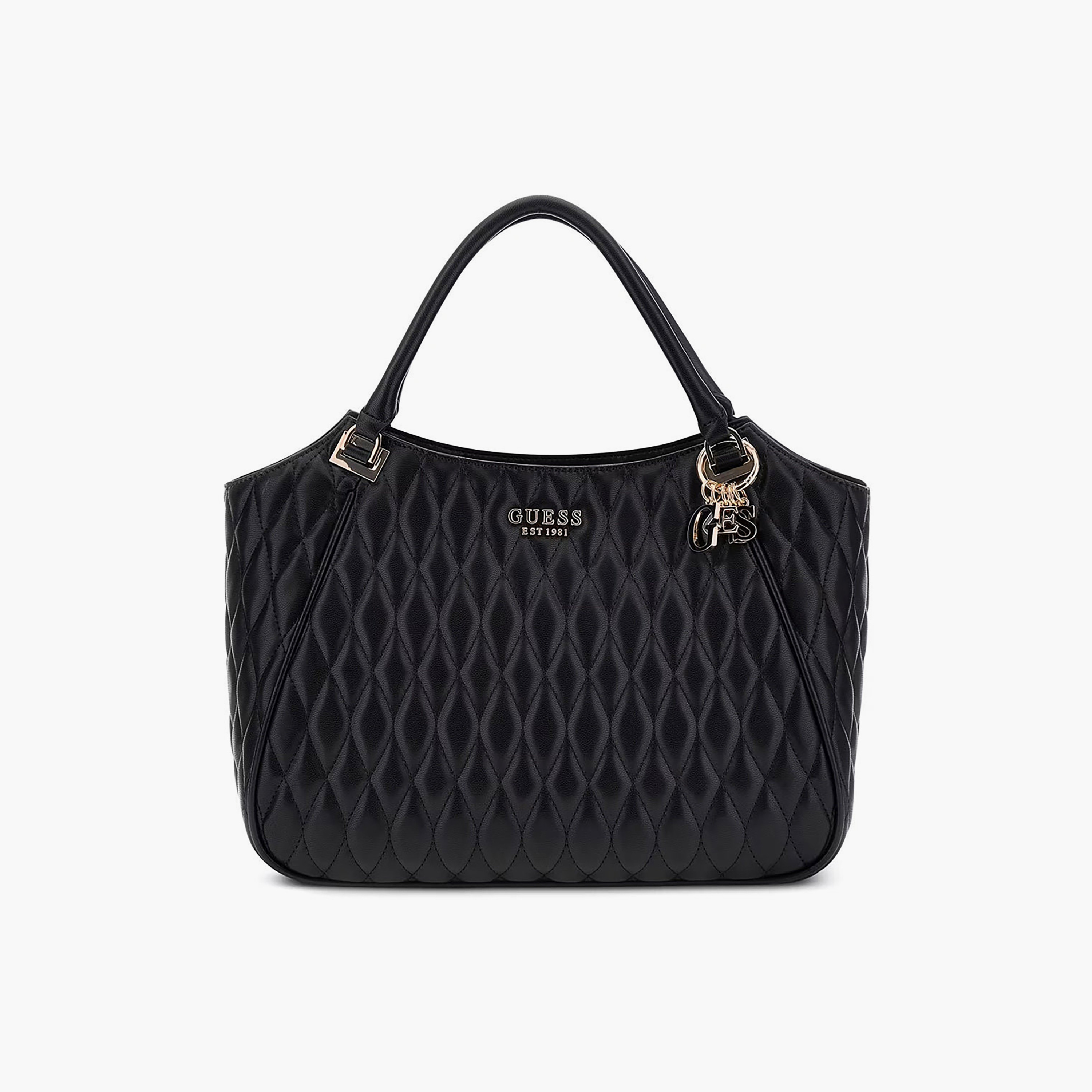 حقيبة ساتشيل Guess Valla Diamond مبطنة بتصميم معيّن مزدوجة المقابض مع إغلاق بسحّاب وحزام قابل للتعديل-women-bagsandwallets-handbags-image-1