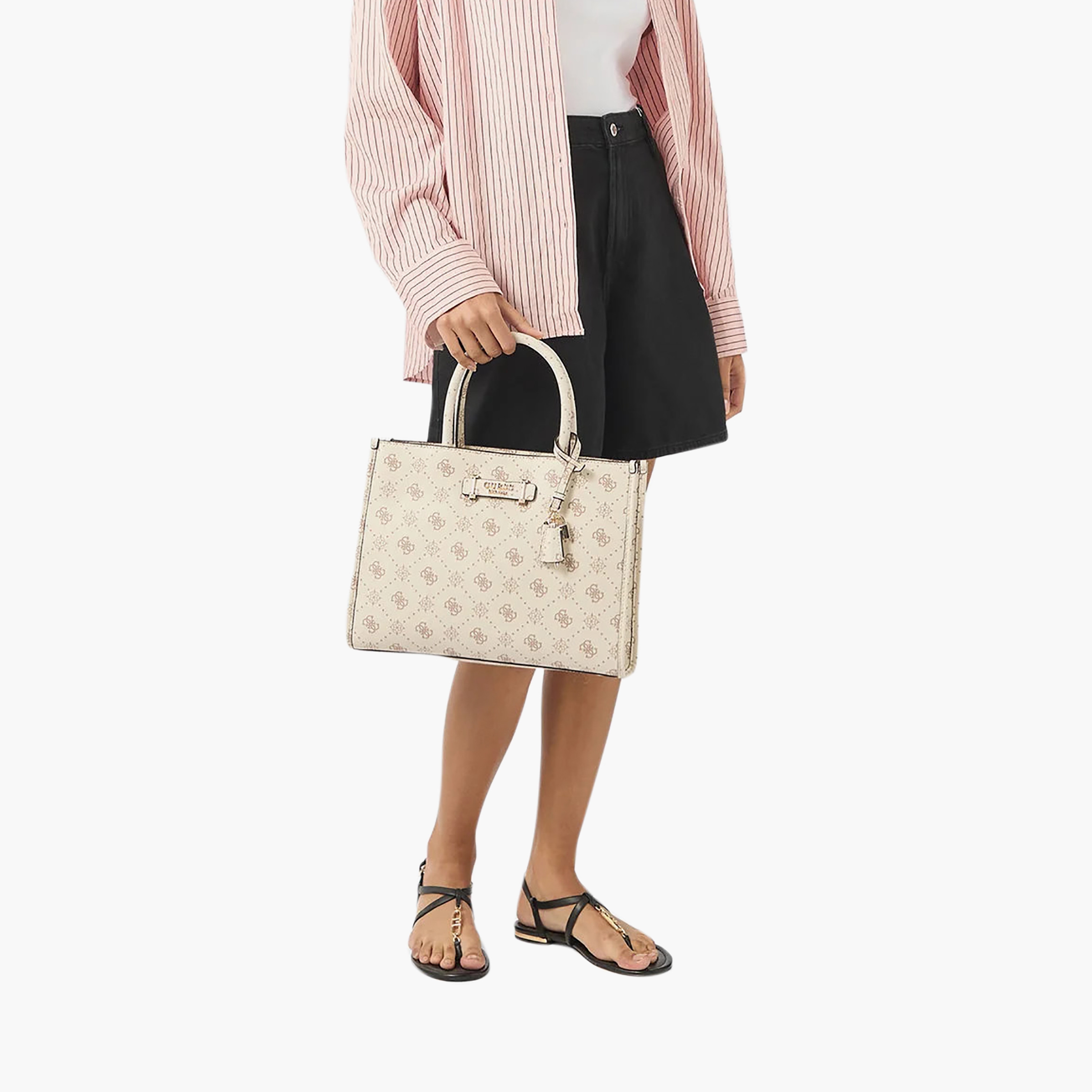 حقيبة ساتشيل Guess سيليا بنقشة المونوغرام ومقبضين وإغلاق بسحاب وحزام قابل للتعديل-women-bagsandwallets-handbags-image-1