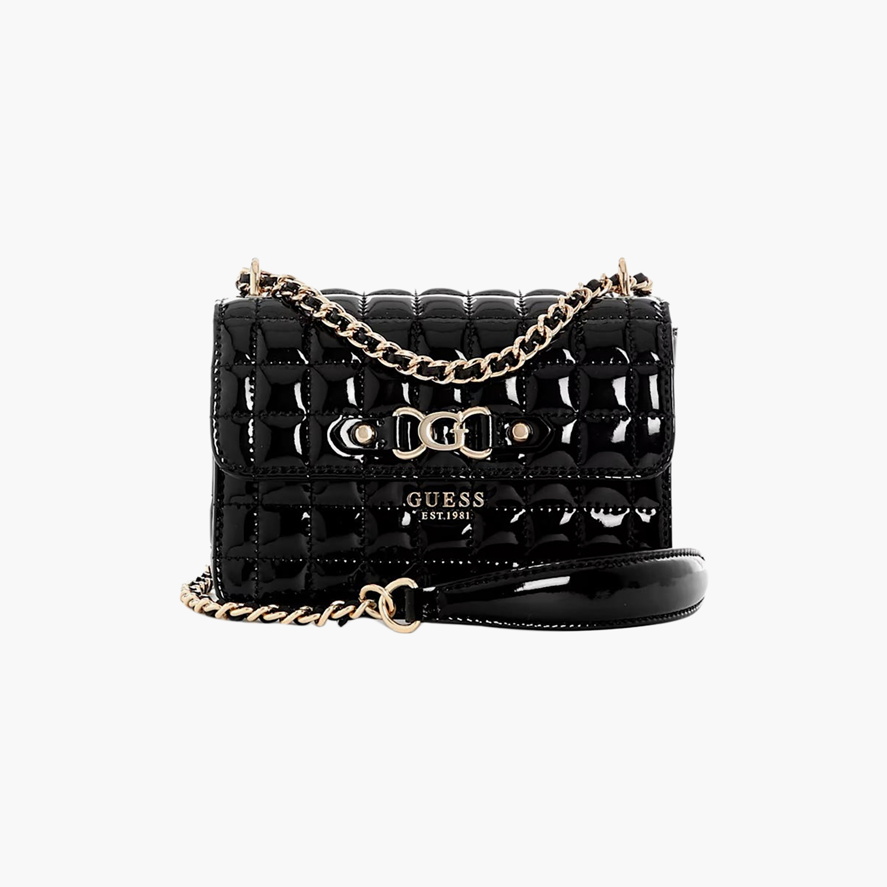 حقيبة كروس بودي غيس ناديرا بنقش شبكي مبطن مع إغلاق بلاباً وحزام سلسلة-women-bagsandwallets-handbags-image-1