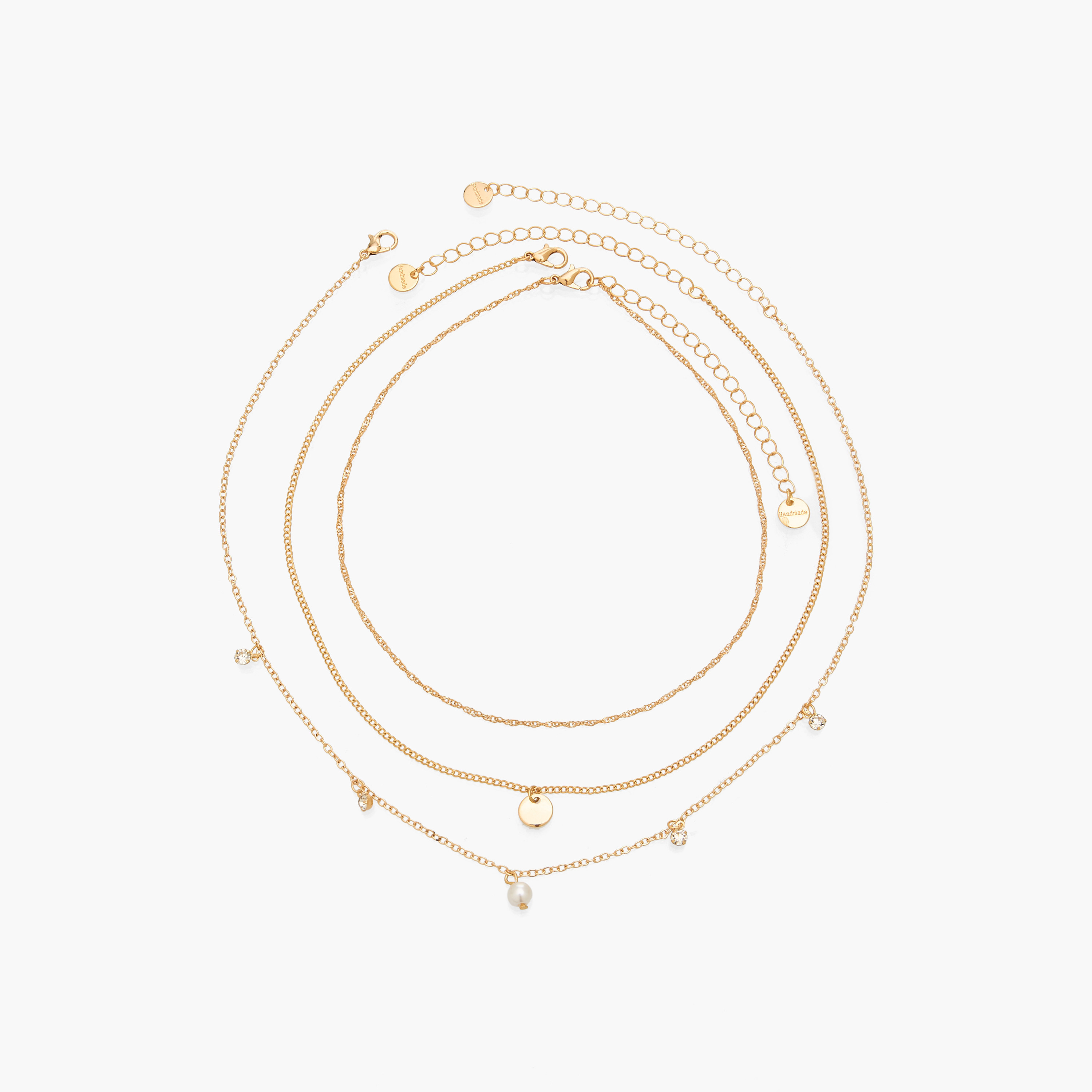 عقد ذهبي اللون بدلايات أحجار - طقم من 3 قطع-women-watchesandjewellery-jewellery-necklacesandpendants-image-1