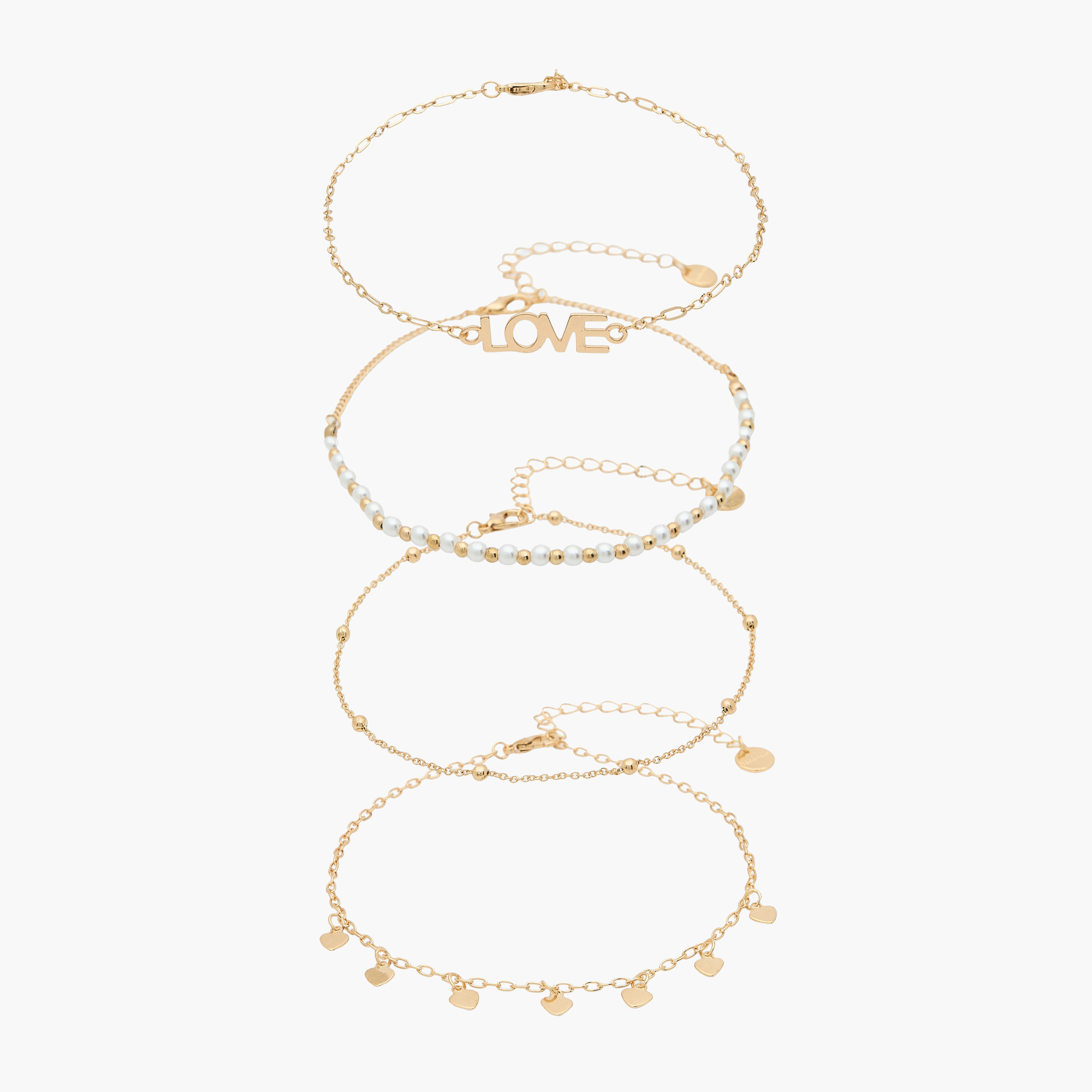 طقم أساور كاحل مزينة بلون ذهبي - 4 قطع-women-watchesandjewellery-jewellery-anklets-image-1