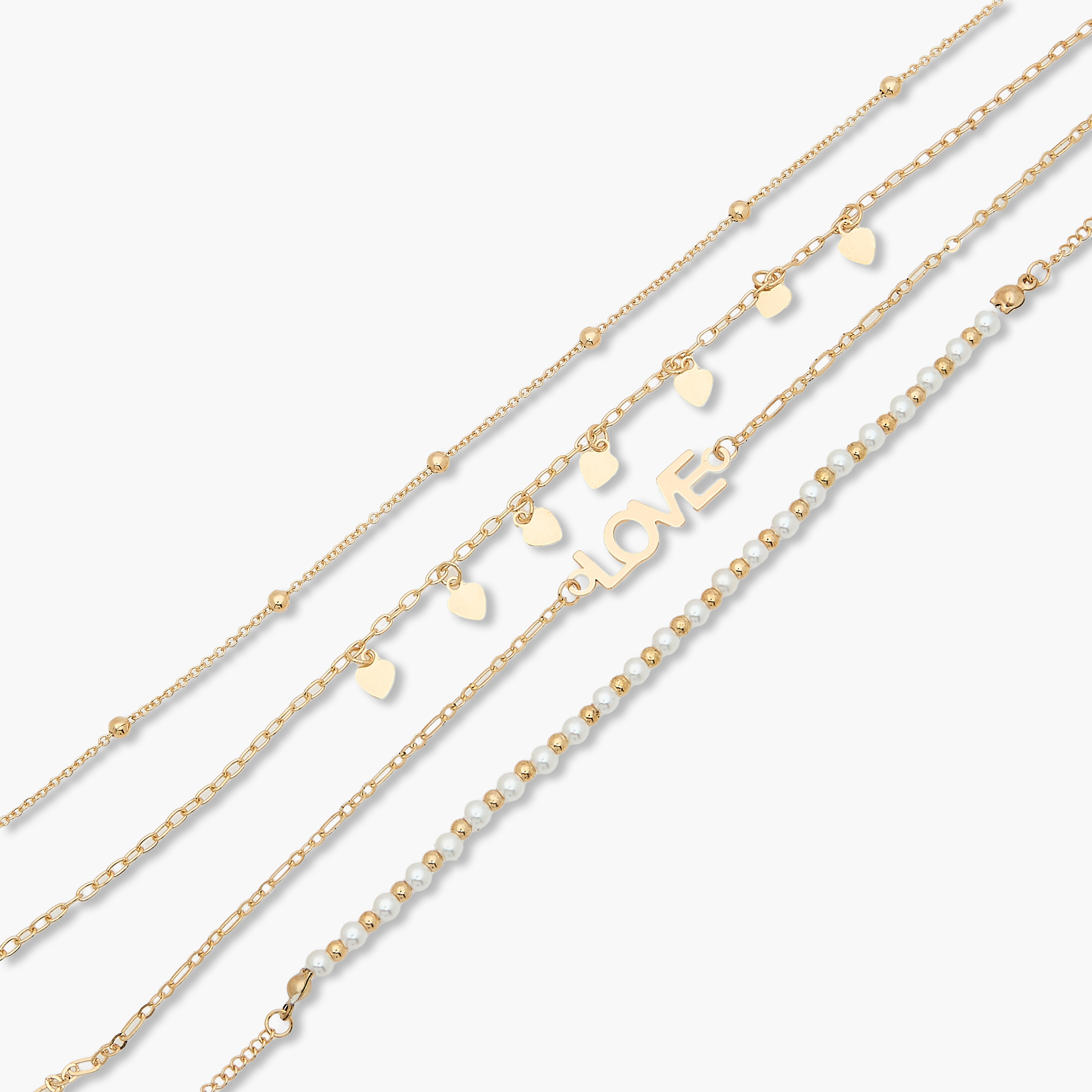 طقم أساور كاحل مزينة بلون ذهبي - 4 قطع-women-watchesandjewellery-jewellery-anklets-image-10
