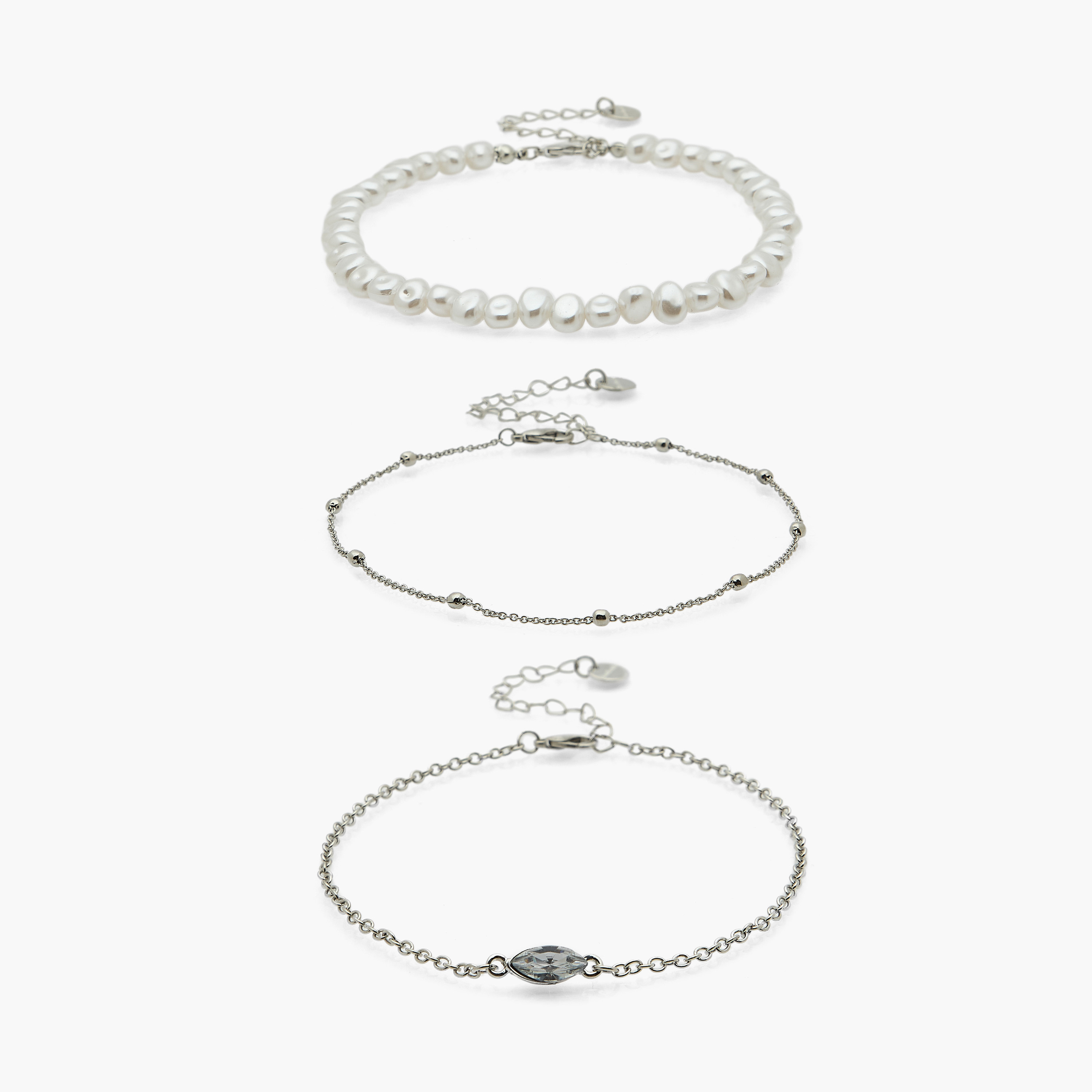 طقم أساور للكاحل باللون الفضي - 3 قطع-women-watchesandjewellery-jewellery-anklets-image-1