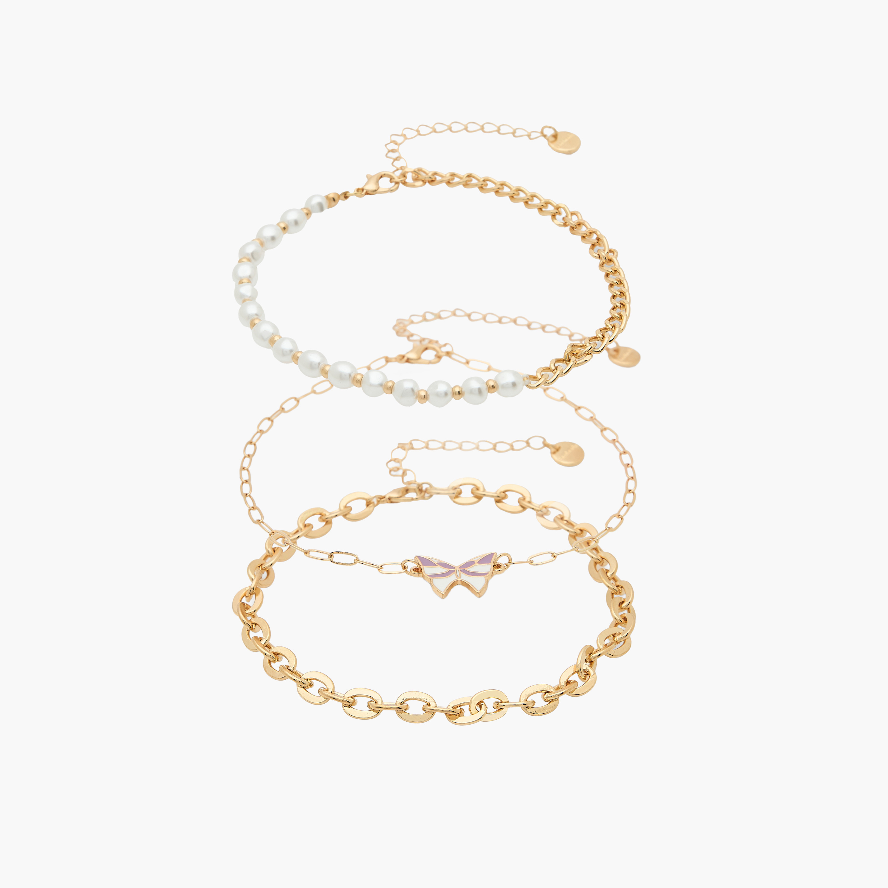 طقم أساور كاحل مزينة بلون ذهبي - 3 قطع-women-watchesandjewellery-jewellery-anklets-image-1