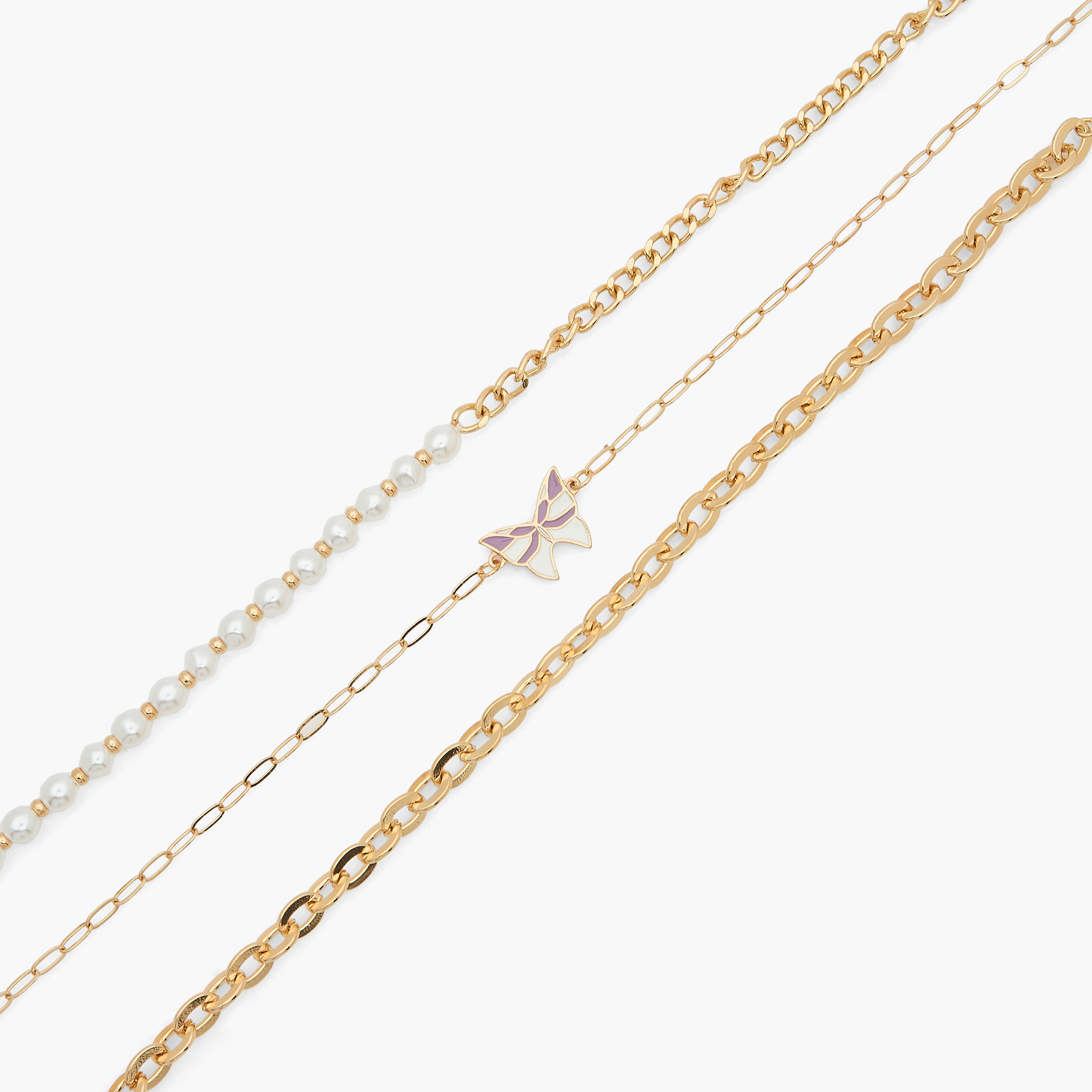 طقم أساور كاحل مزينة بلون ذهبي - 3 قطع-women-watchesandjewellery-jewellery-anklets-image-9