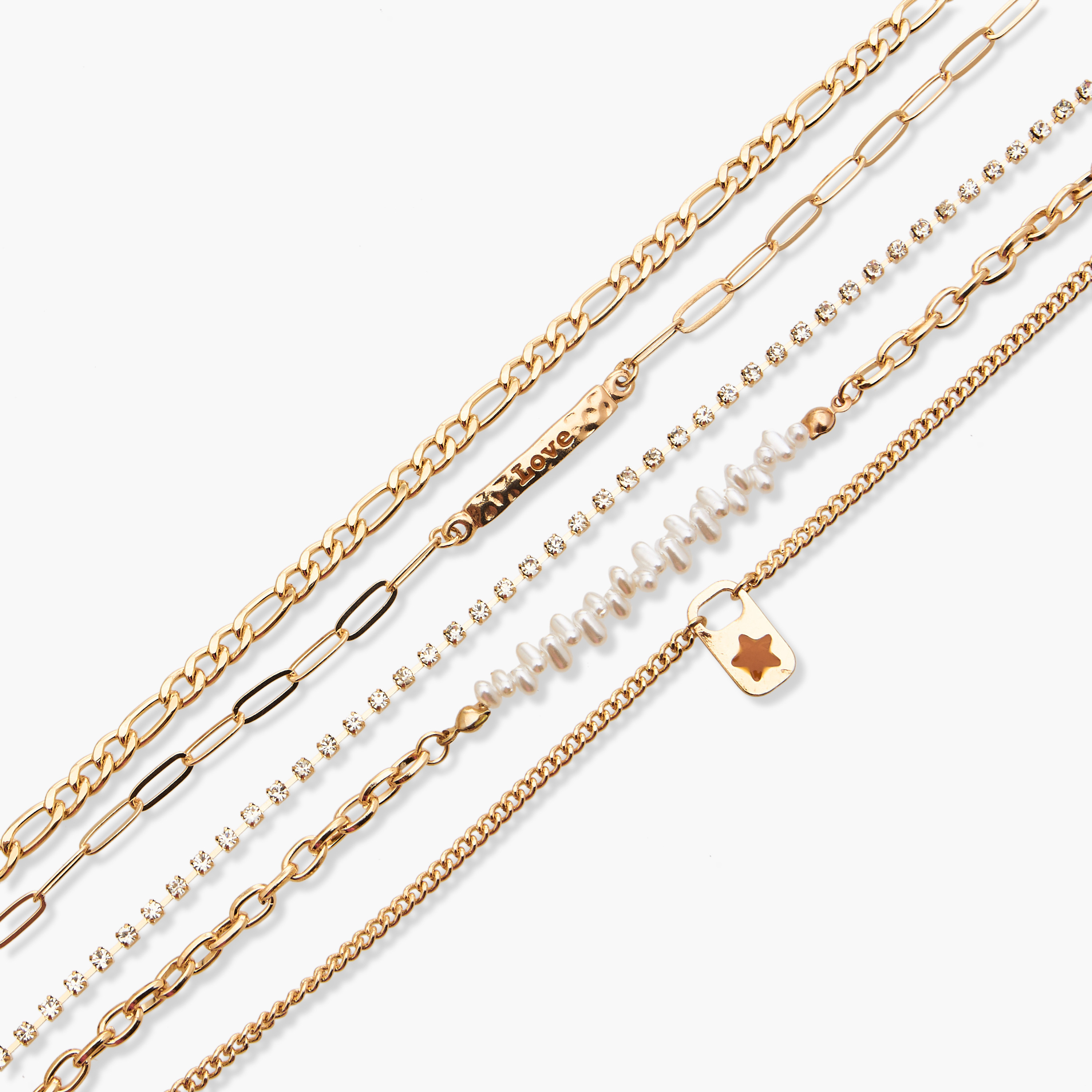 طقم خلخال بتصميم سلسلة باللون الذهبي - 5 قطع-women-watchesandjewellery-jewellery-anklets-image-12