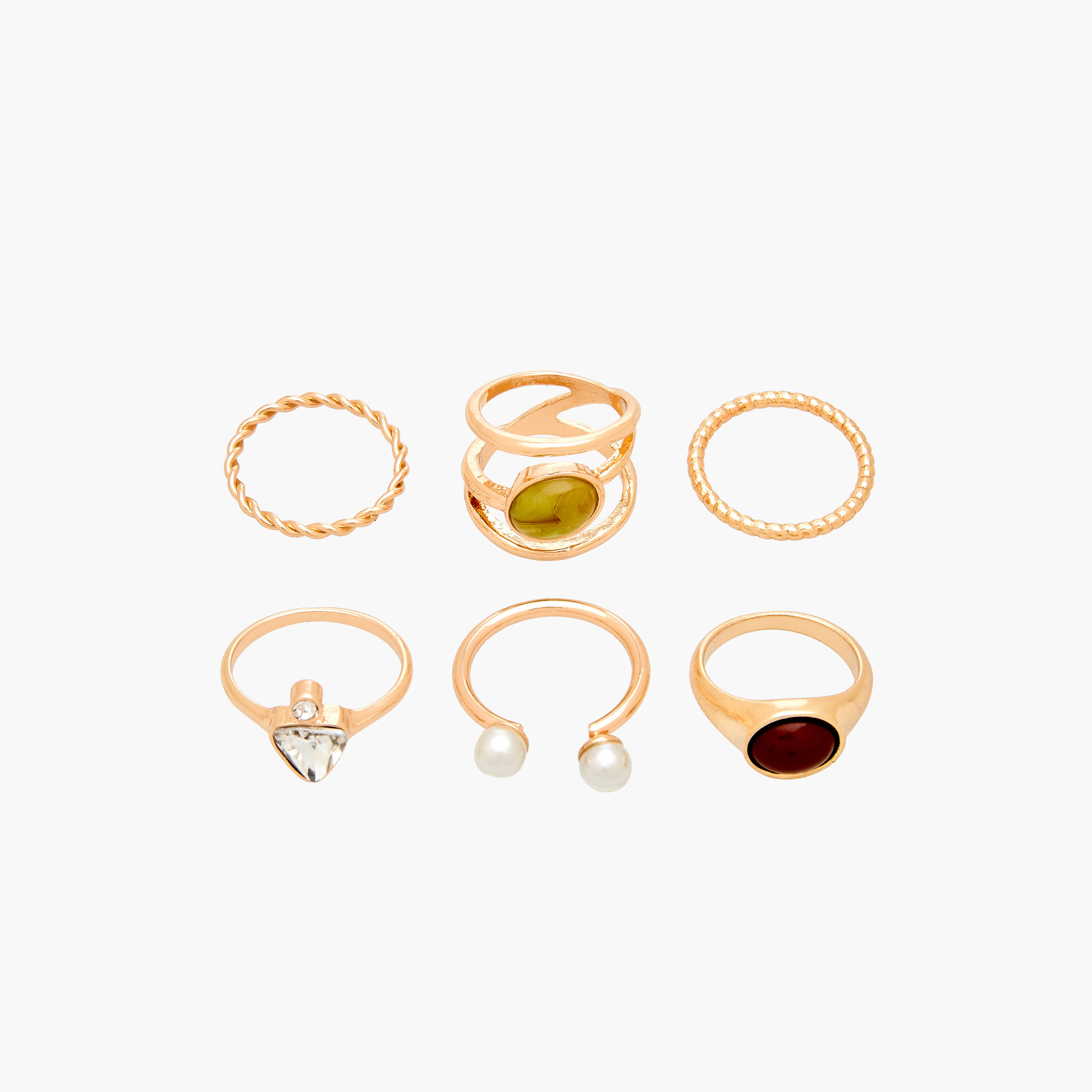 Set of 6 - Assorted Gold Tone Ring-women-watchesandjewellery-jewellery-rings-image-1