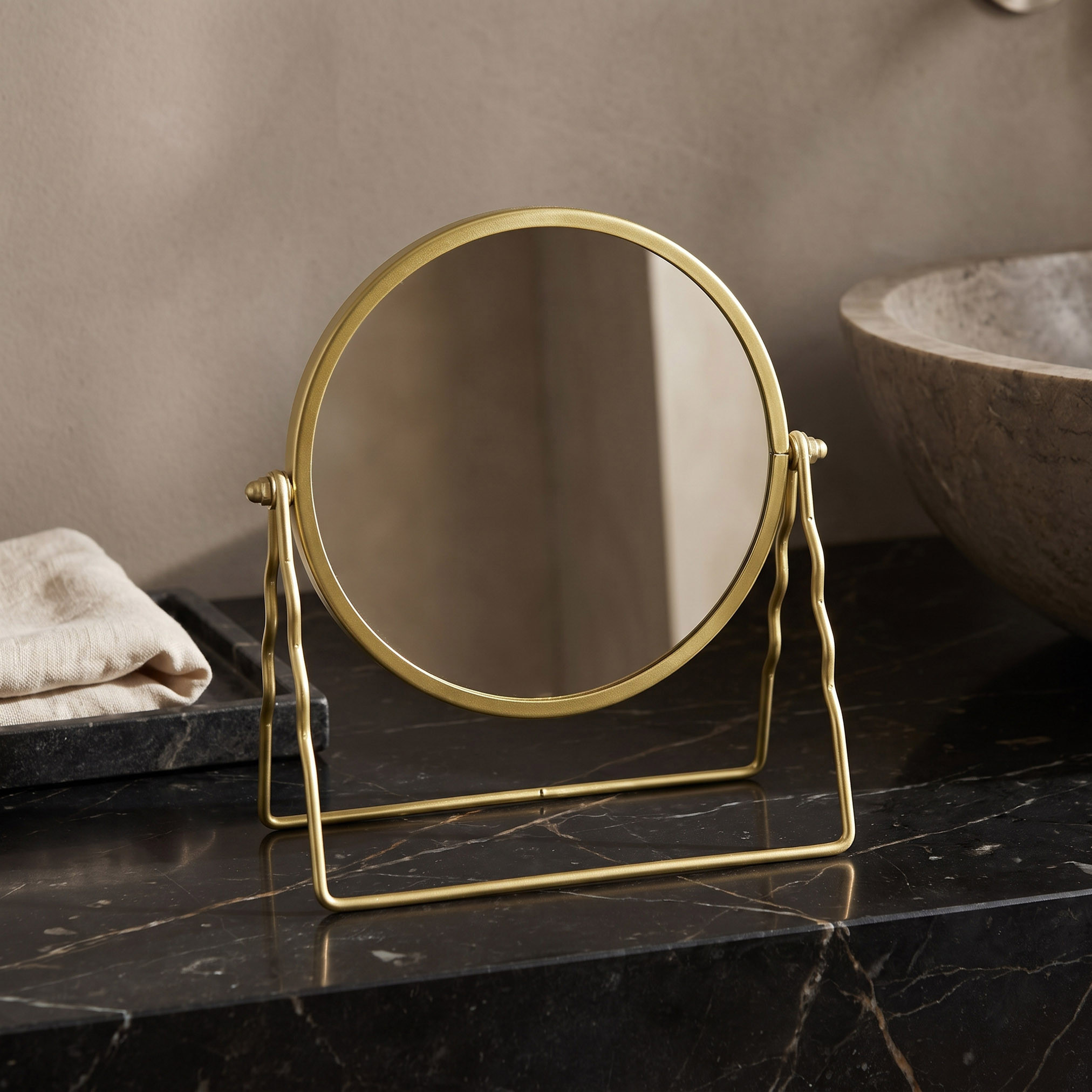 Round Table Mirror with Stand - 19x20 cms-household-storage-cosmeticorganizing-makeupmirrors-image-1