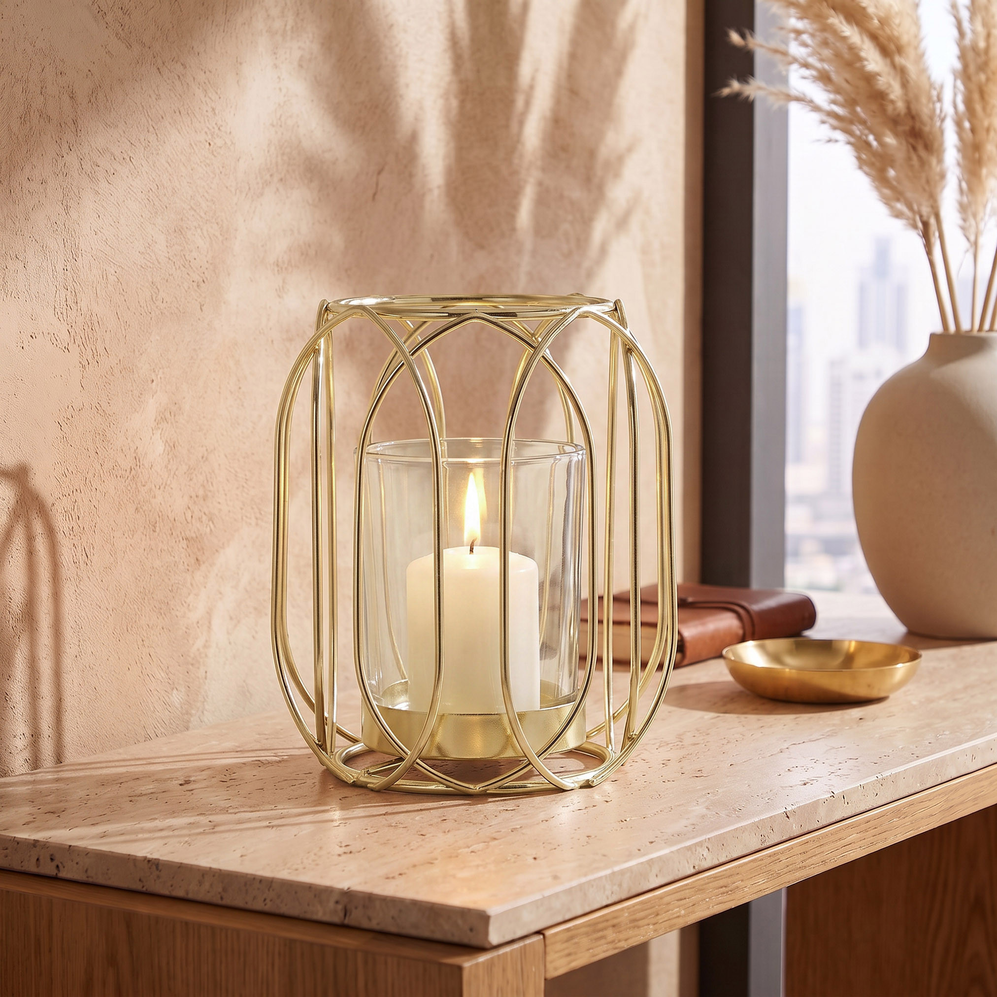 Decorative Candle Holder with Glass - 9x9x11 cm-household-decor-candleholdersandlanterns-image-4