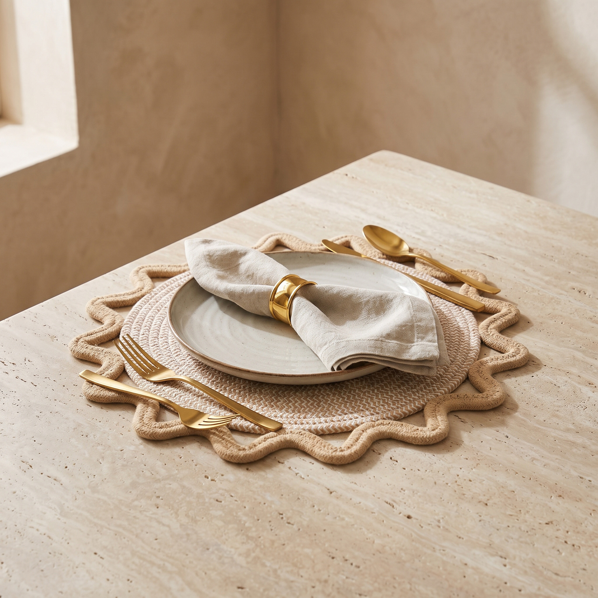 لبادة صحون منسوجة بحواف مموجة - 38 سم-household-dining-tablelinen-placemats-image-2