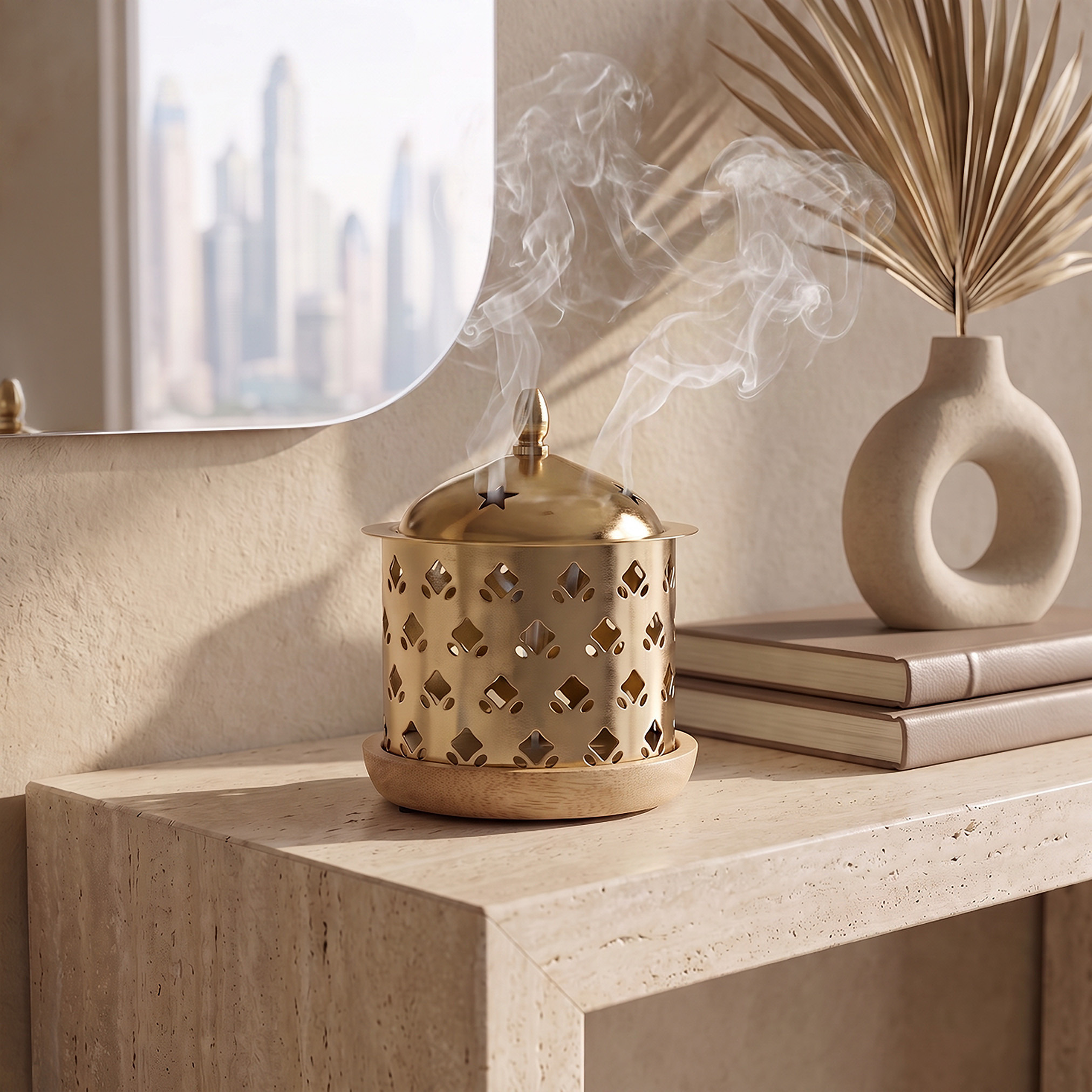 Cutwork Detail Incense Burner with Wooden Base - 11x12 cm-household-homefragrance-burners-image-3