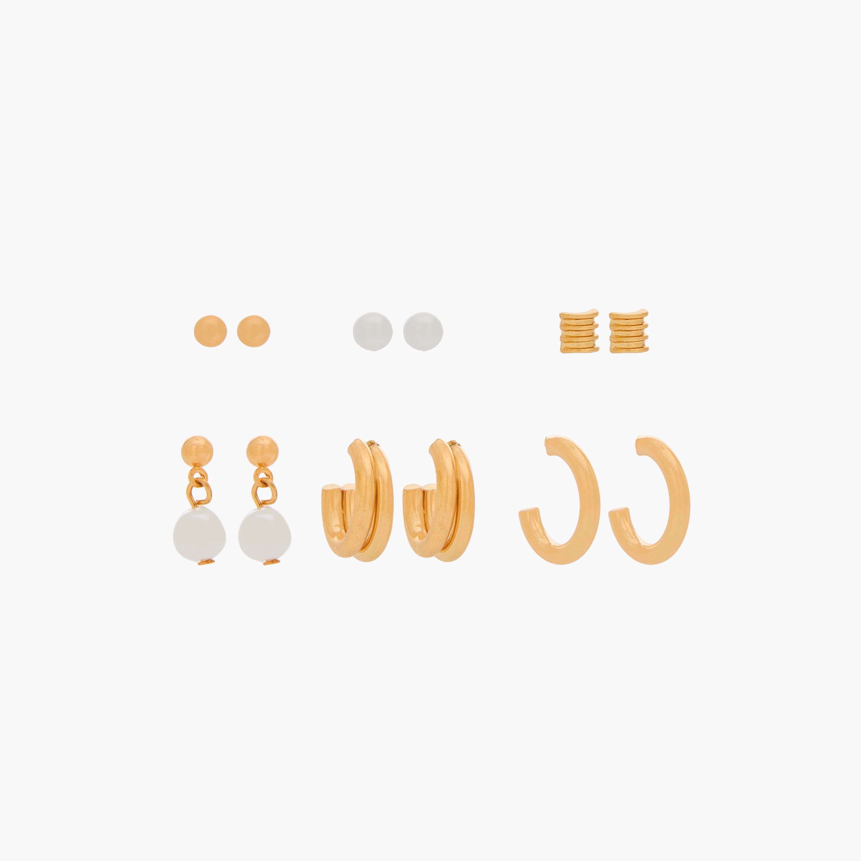 Pack of 6 Gold Tone Assorted Earrings with Pushback Closure-women-watchesandjewellery-jewellery-earrings-image-1