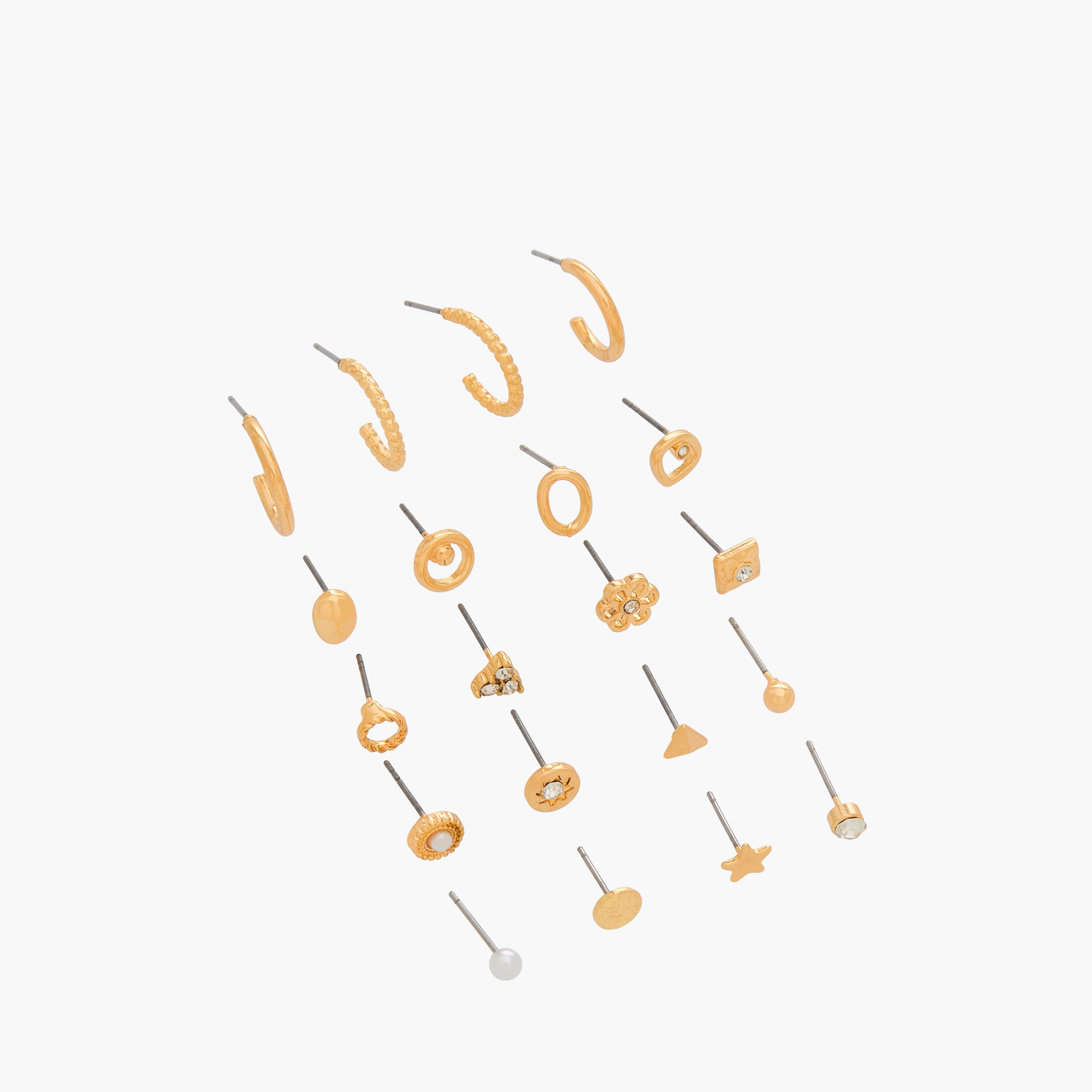 حلقان دبوس مزينة بلون ذهبي ومكبس إغلاق - عبوة 20 زوج-women-watchesandjewellery-jewellery-earrings-image-2