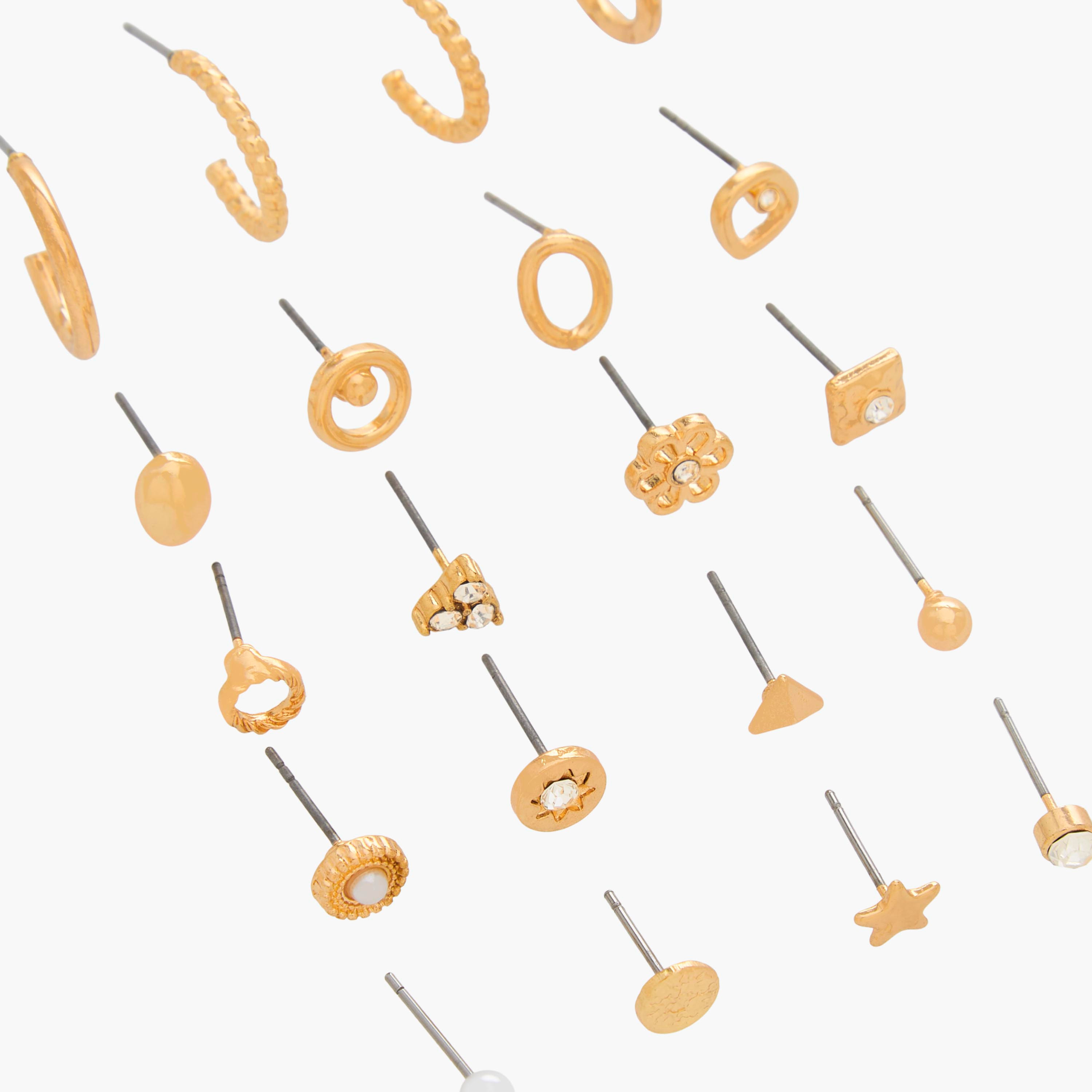 حلقان دبوس مزينة بلون ذهبي ومكبس إغلاق - عبوة 20 زوج-women-watchesandjewellery-jewellery-earrings-image-3