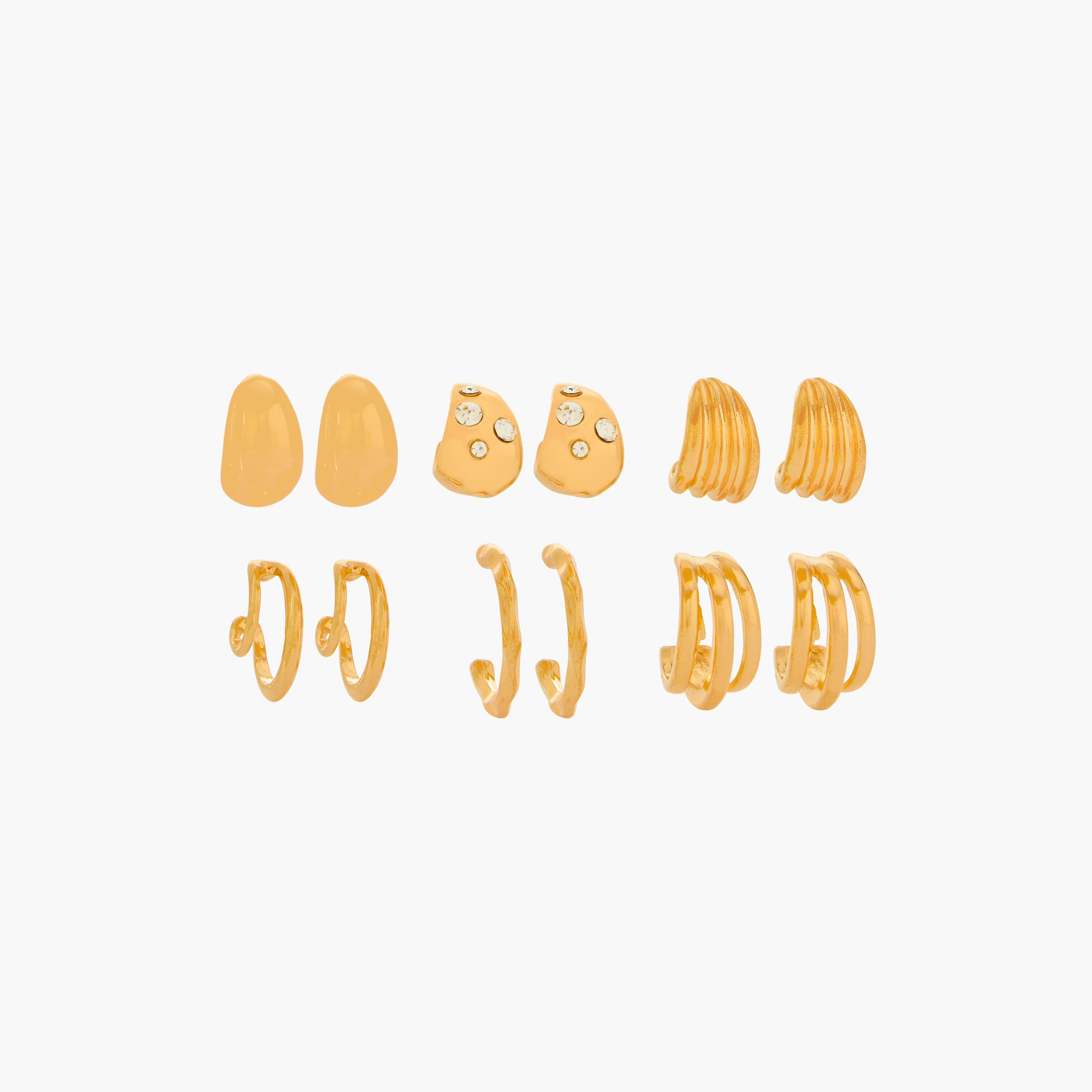 حلقان طوق بلون ذهبي ومكبس إغلاق - عبوة 6 أزواج-women-watchesandjewellery-jewellery-earrings-image-1