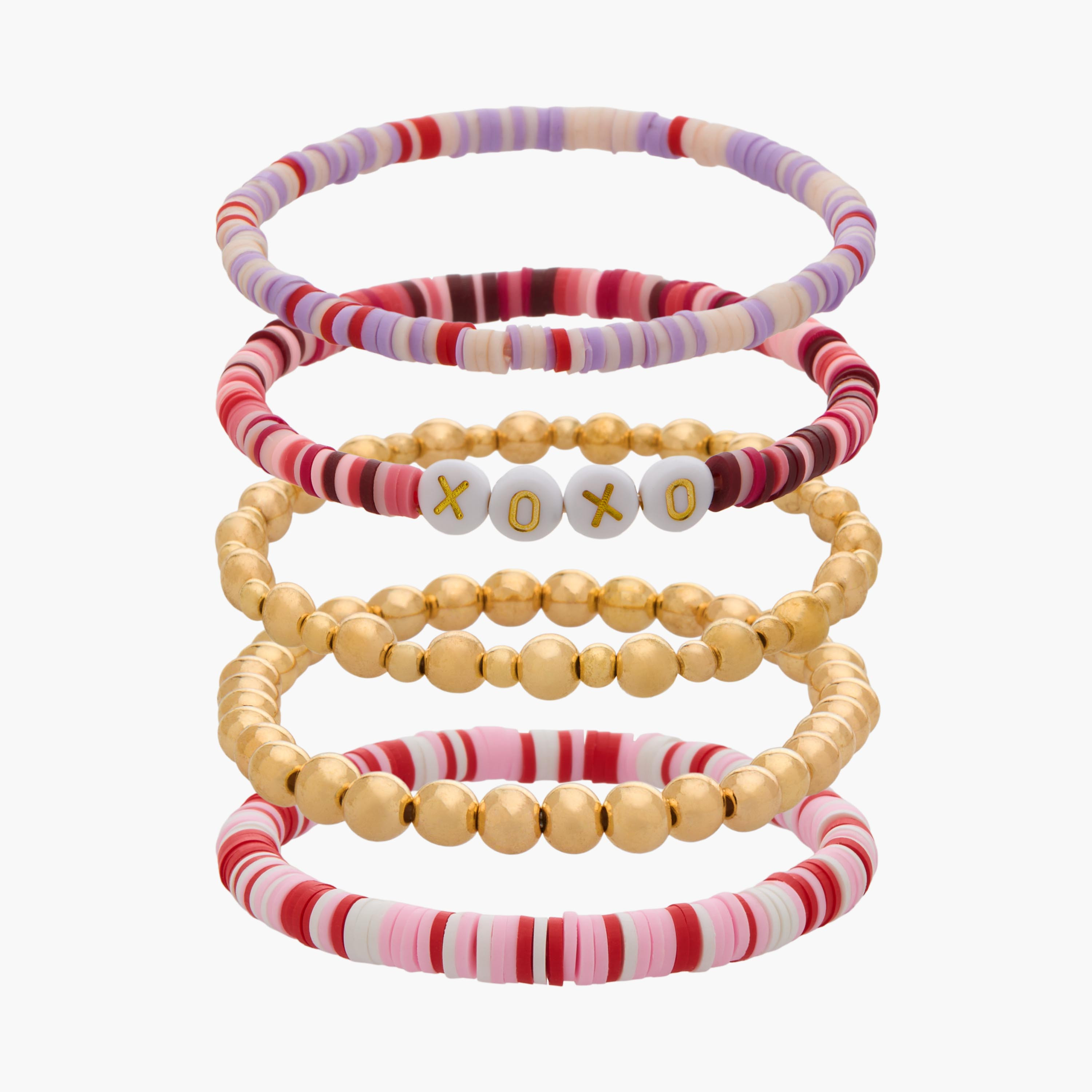 طقم من 5 أساور خرز معدنية قابلة للتمدد-women-watchesandjewellery-jewellery-banglesandbracelets-image-1