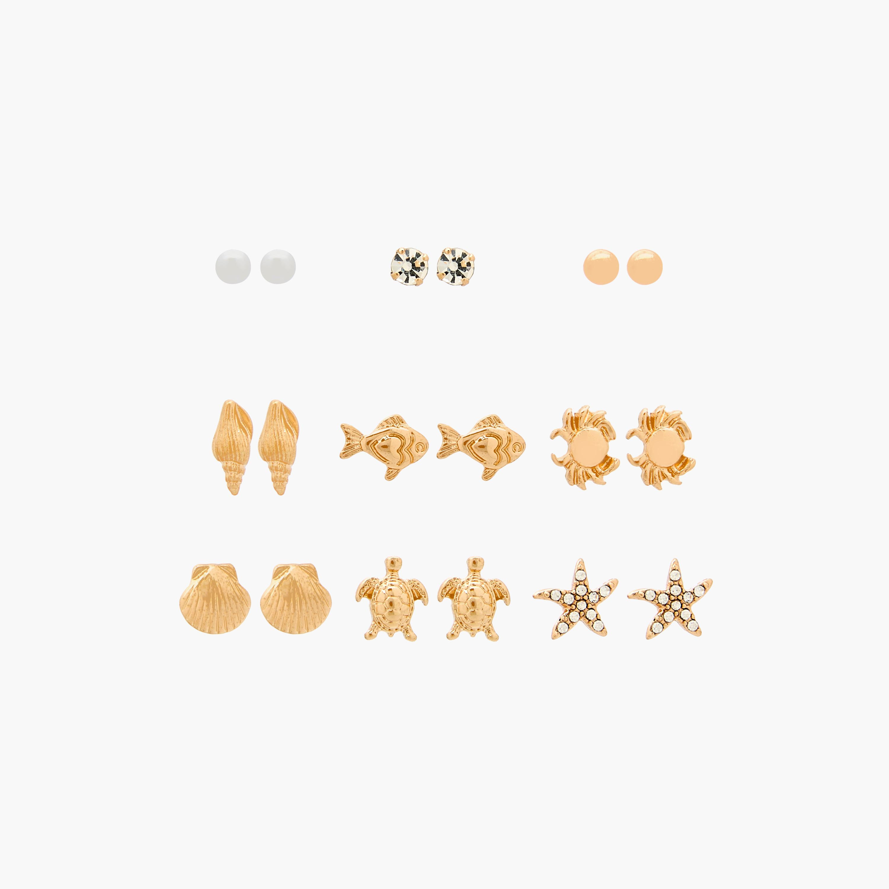 حلقان ميتاليك بمكبس إغلاق خلفي - طقم من 9 أزواج-women-watchesandjewellery-jewellery-earrings-image-1