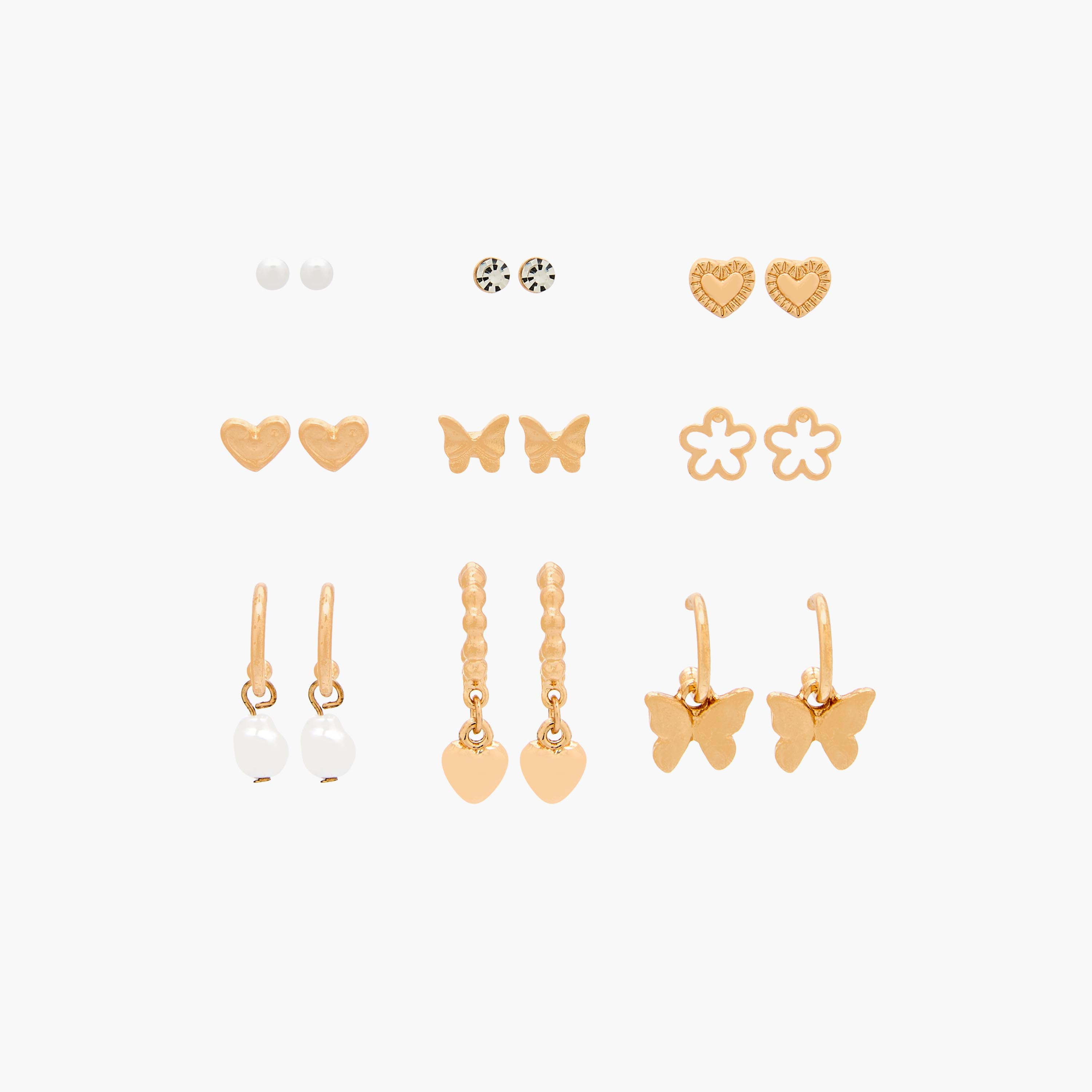 Pack of 9 Gold Tone Embellished Earrings with Pushback Closure-women-watchesandjewellery-jewellery-earrings-image-1