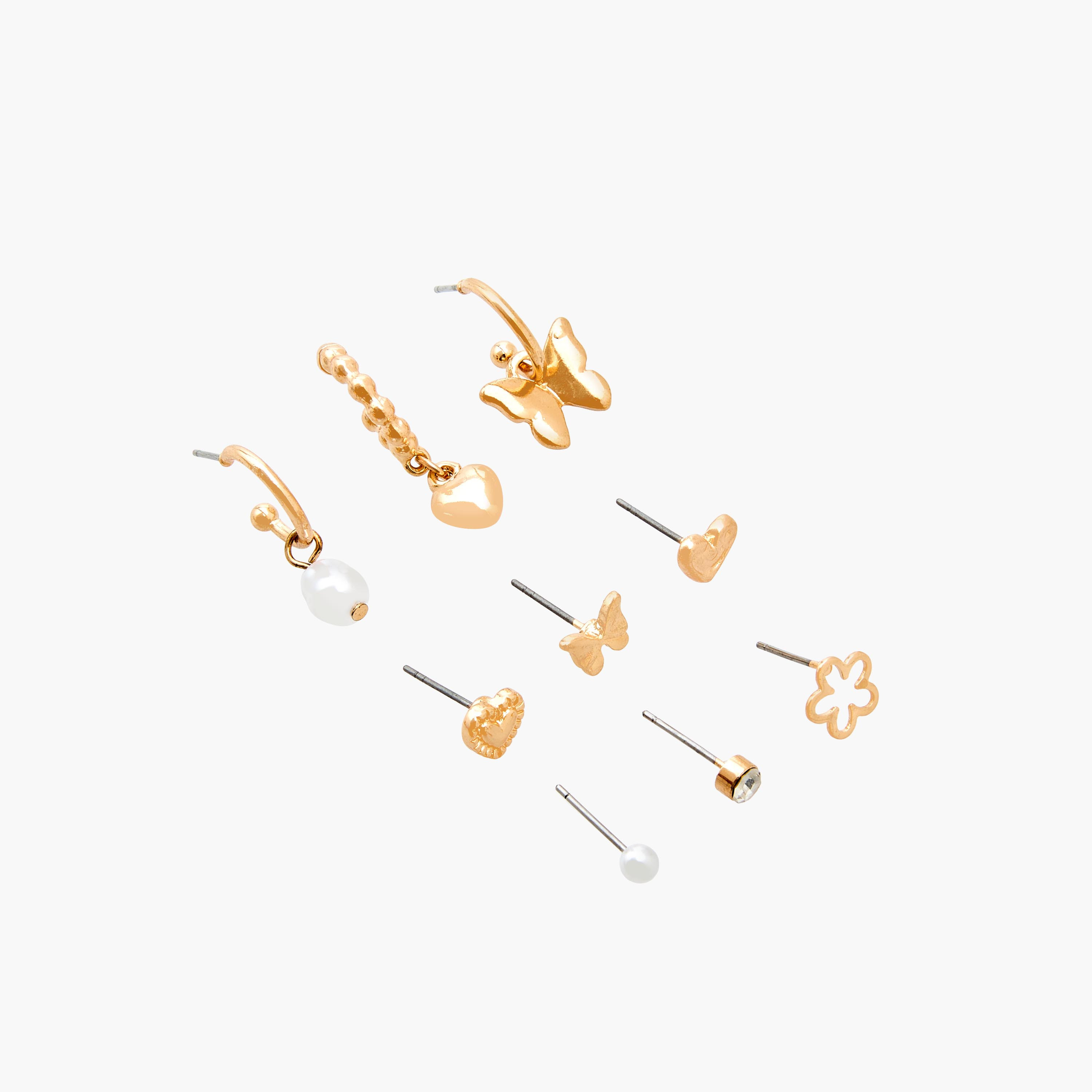 Pack of 9 Gold Tone Embellished Earrings with Pushback Closure-women-watchesandjewellery-jewellery-earrings-image-2