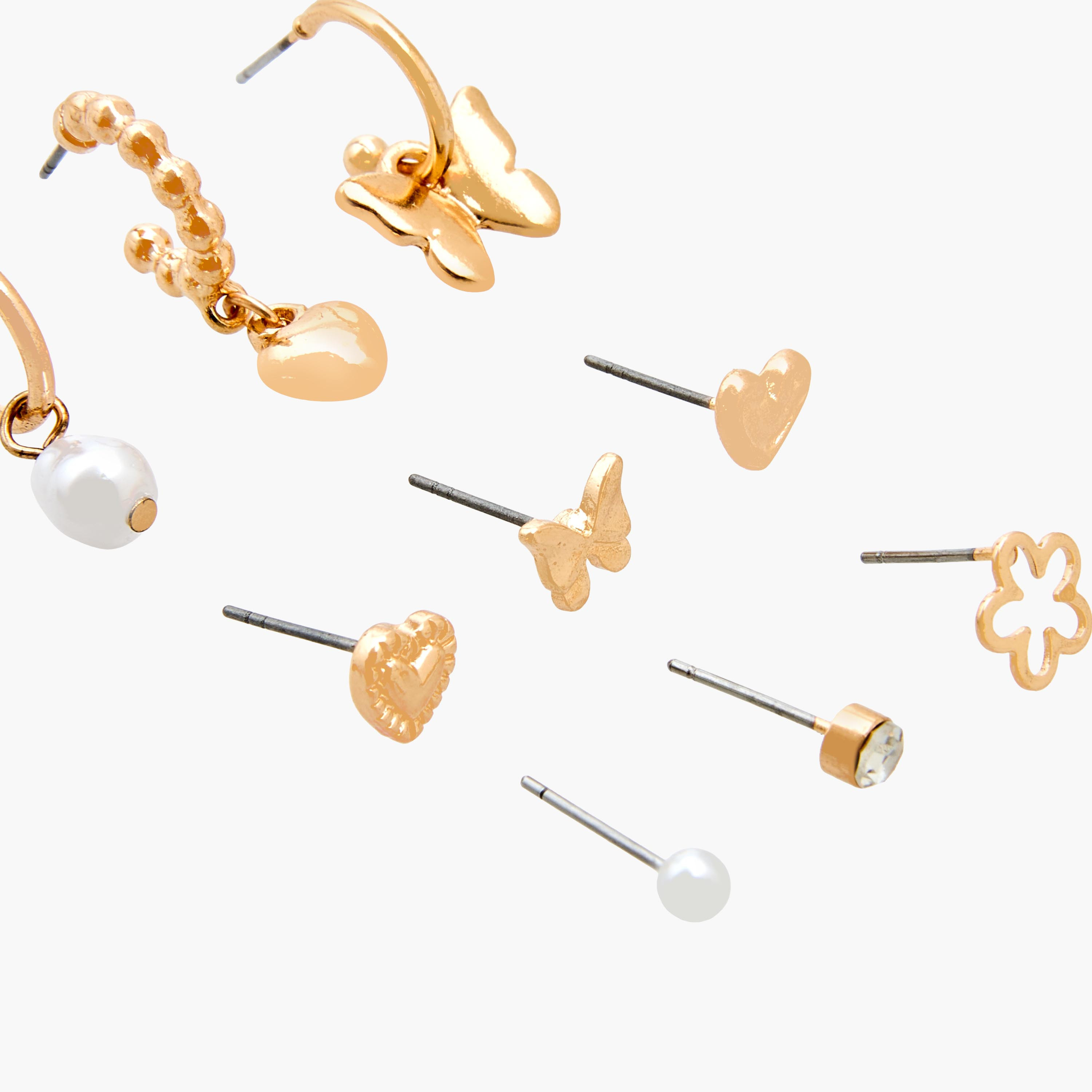 Pack of 9 Gold Tone Embellished Earrings with Pushback Closure-women-watchesandjewellery-jewellery-earrings-image-3