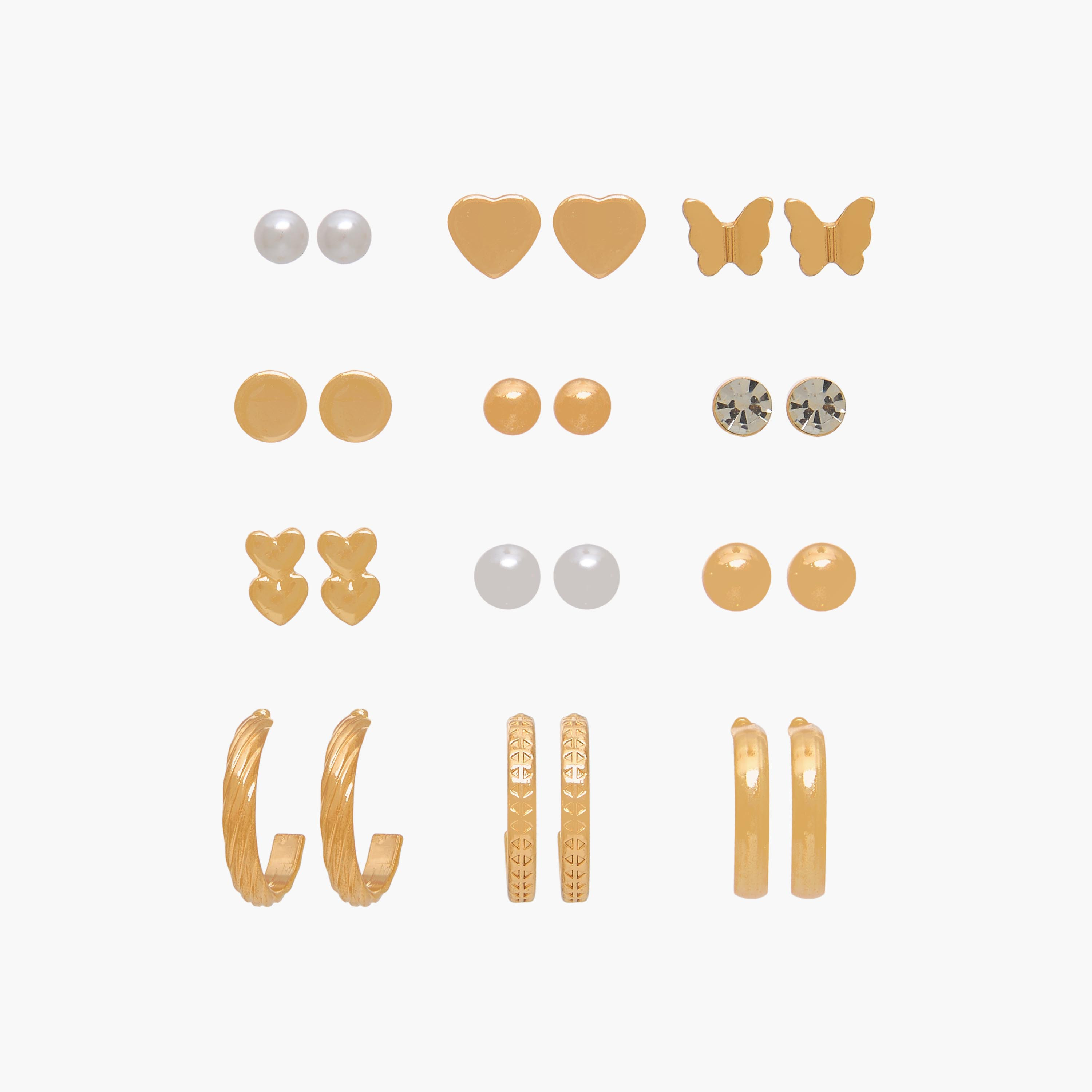 Pack of 12 God Tone Assorted Earrings with Pushback Closure-women-watchesandjewellery-jewellery-earrings-image-1