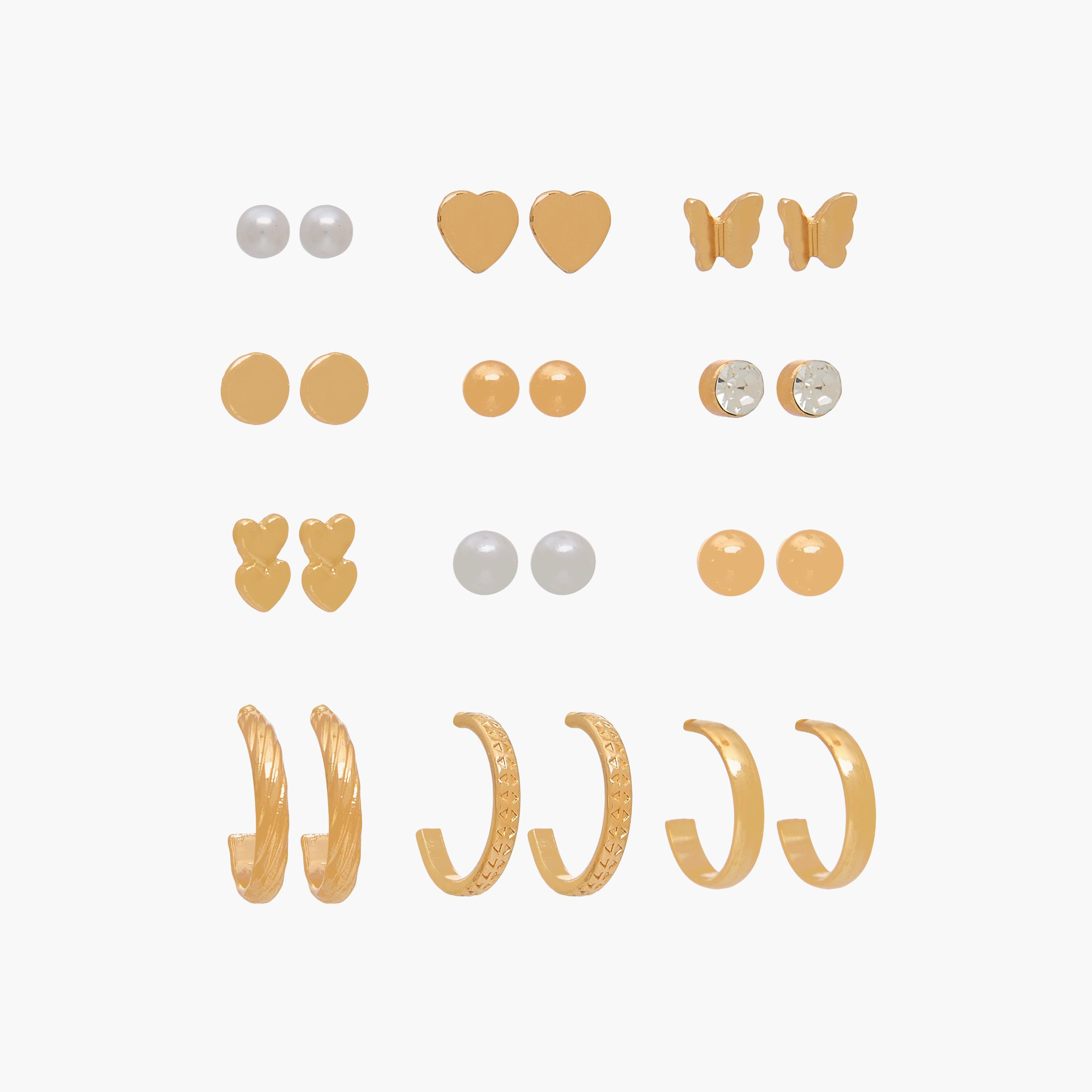 Pack of 12 God Tone Assorted Earrings with Pushback Closure-women-watchesandjewellery-jewellery-earrings-image-2