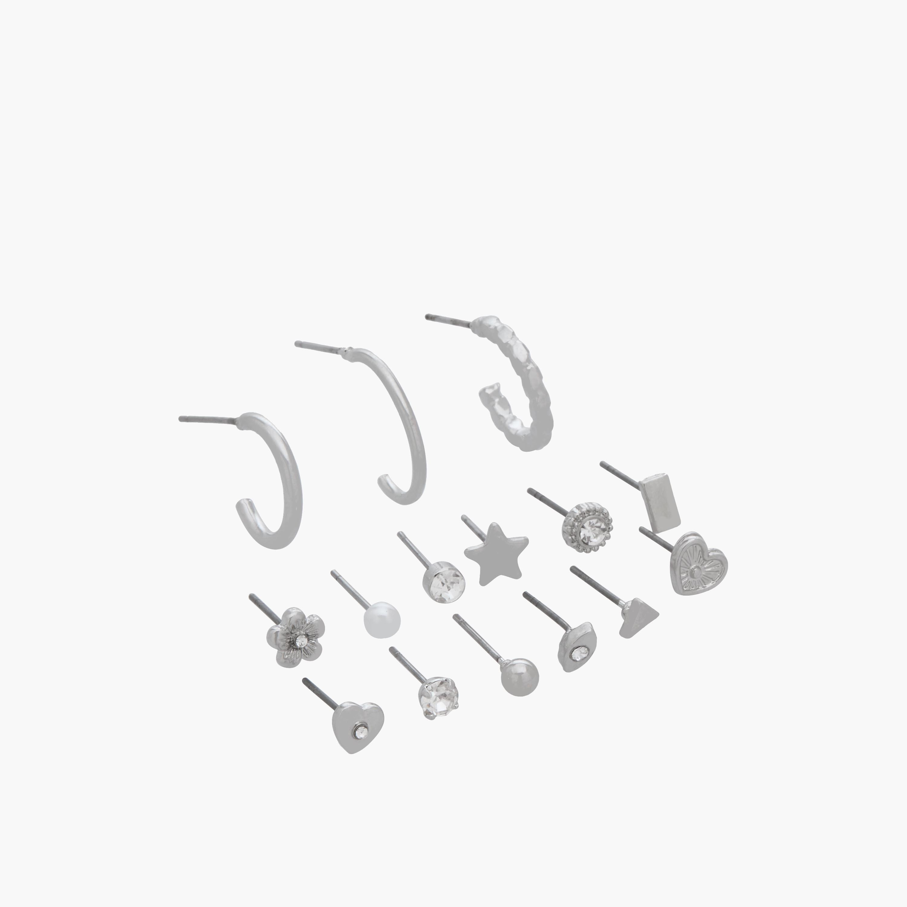 Pack of 15 Silver Tone Embellished Earrings with Pushback Closure-women-watchesandjewellery-jewellery-earrings-image-2