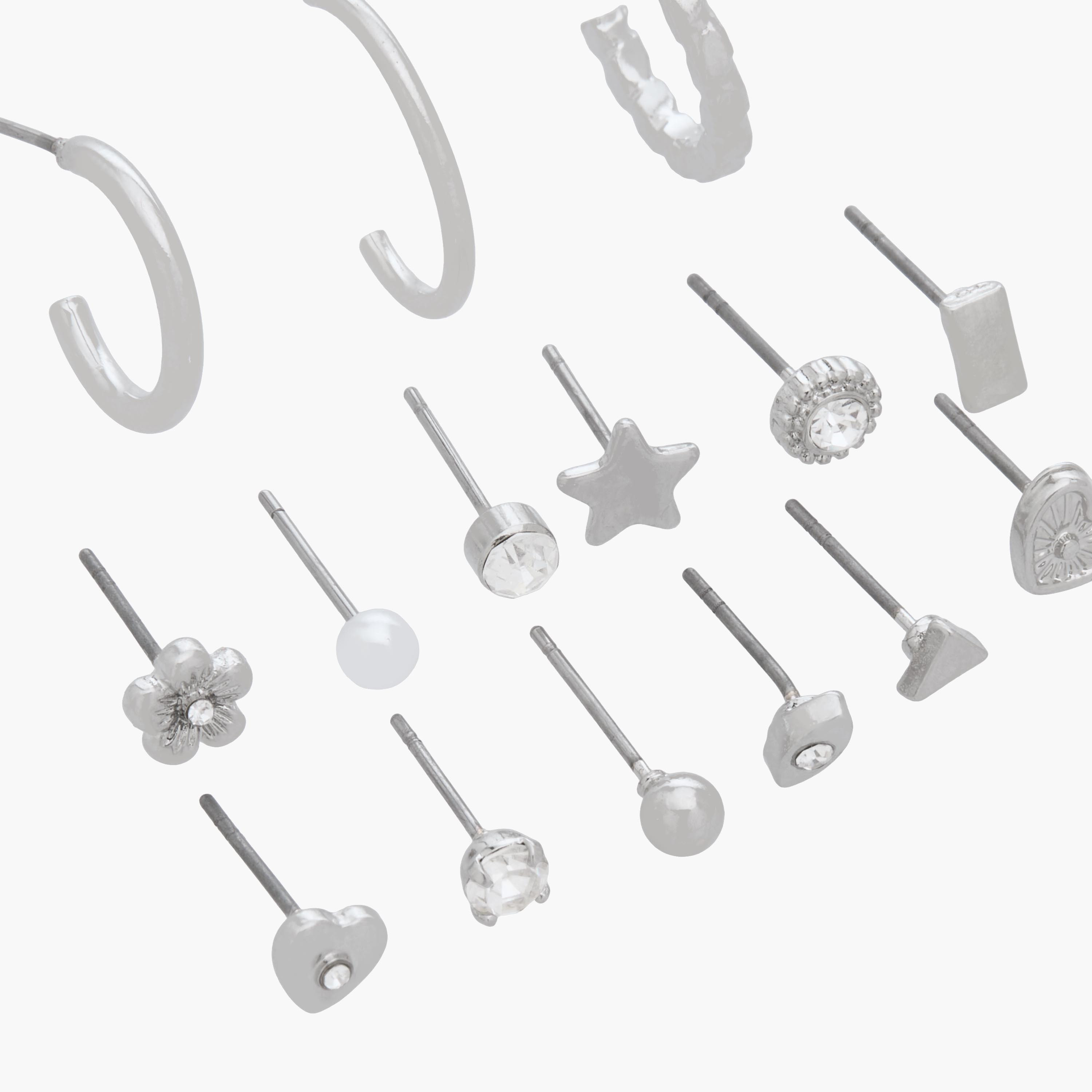 Pack of 15 Silver Tone Embellished Earrings with Pushback Closure-women-watchesandjewellery-jewellery-earrings-image-3