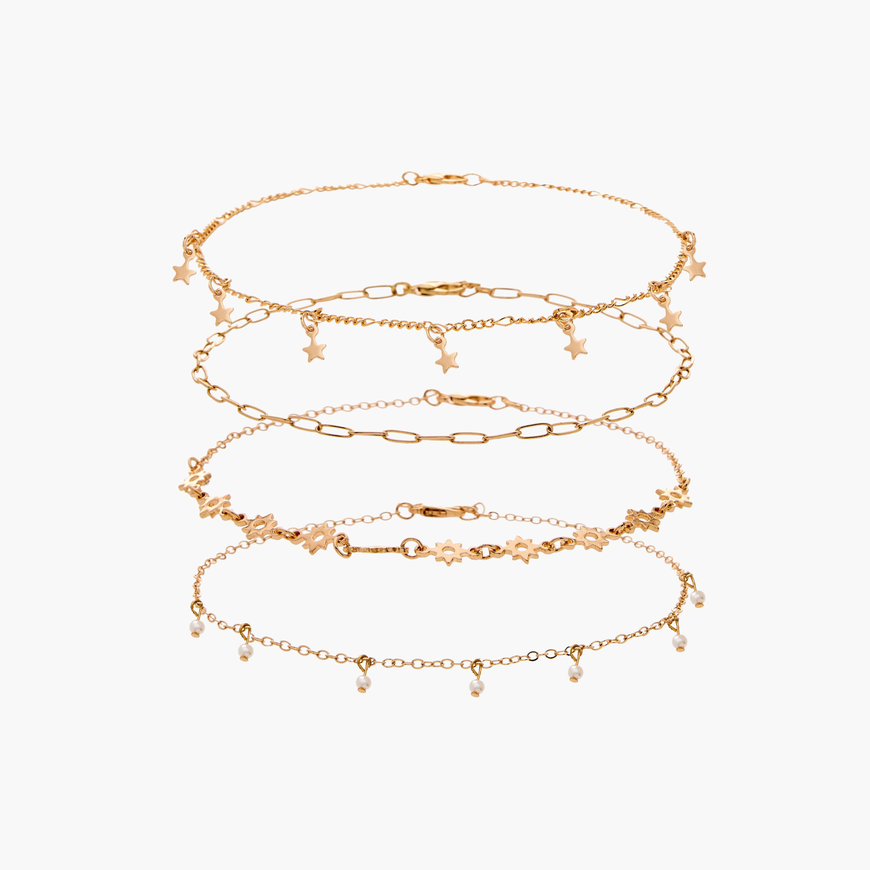 طقم خلاخيل سلسلة بلون ذهبي من 4 قطع-women-watchesandjewellery-jewellery-anklets-image-1