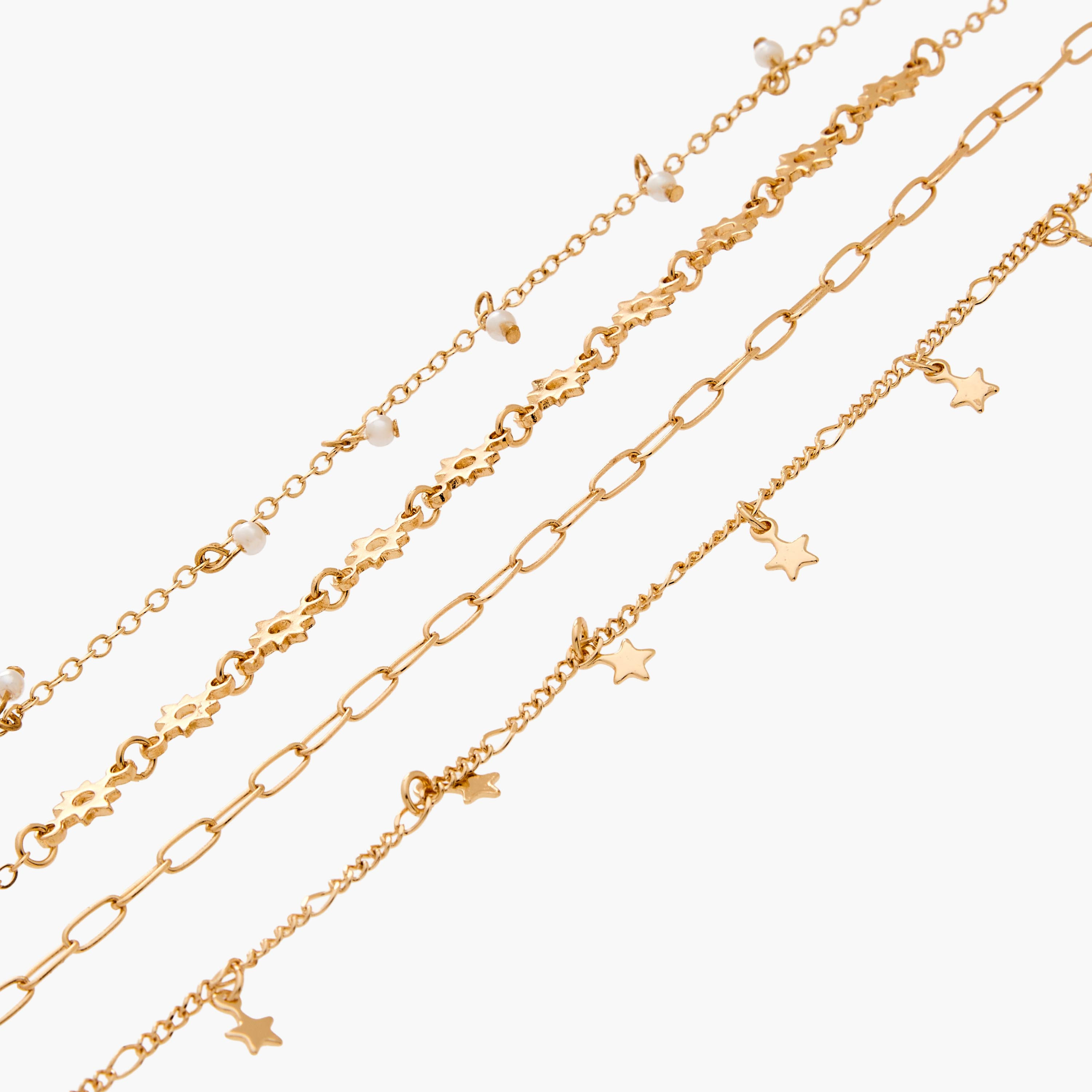 طقم خلاخيل سلسلة بلون ذهبي من 4 قطع-women-watchesandjewellery-jewellery-anklets-image-11