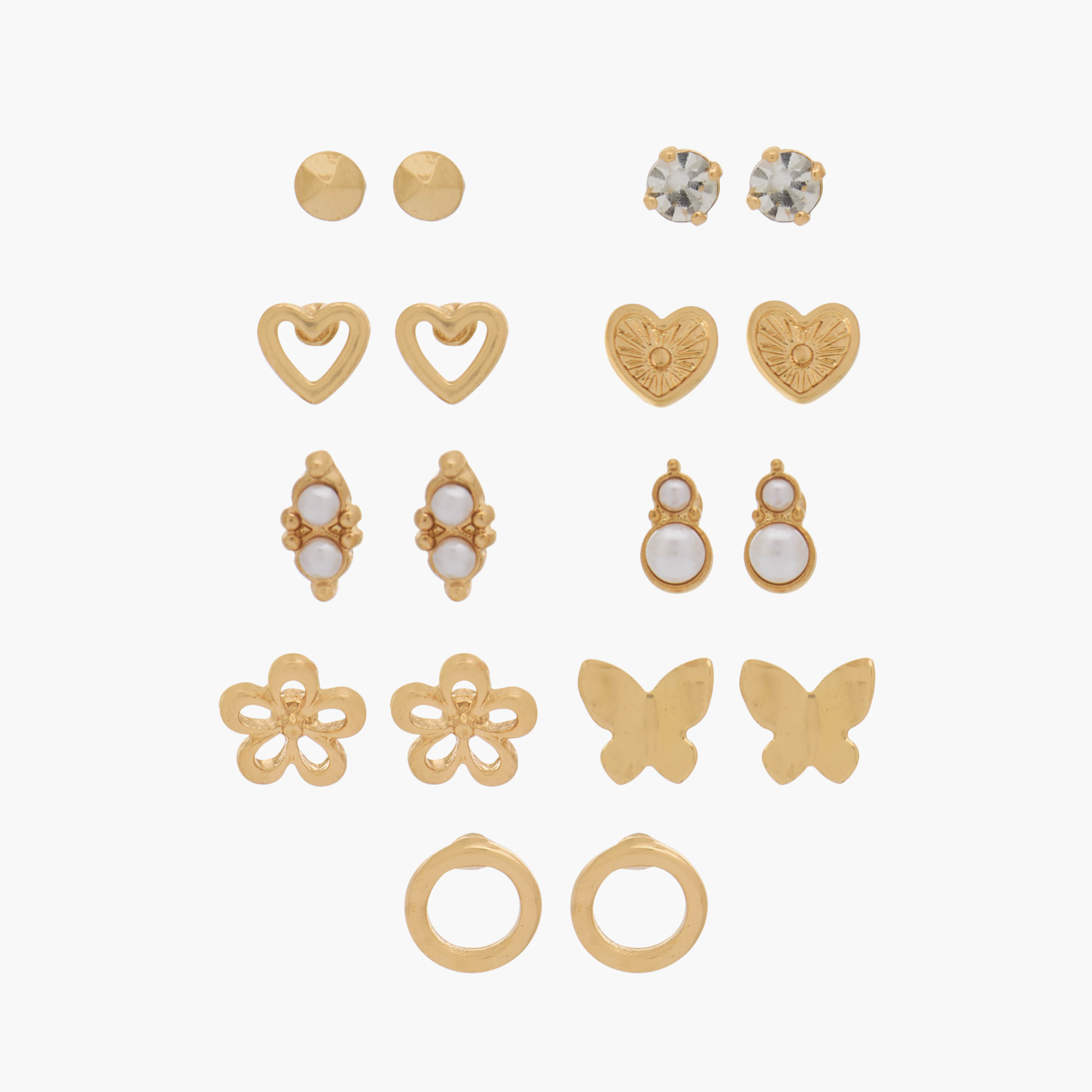 طقم حلقان مرصعة بلون ذهبي ومكبس إغلاق خلفي من 9 أزواج-women-watchesandjewellery-jewellery-earrings-image-1