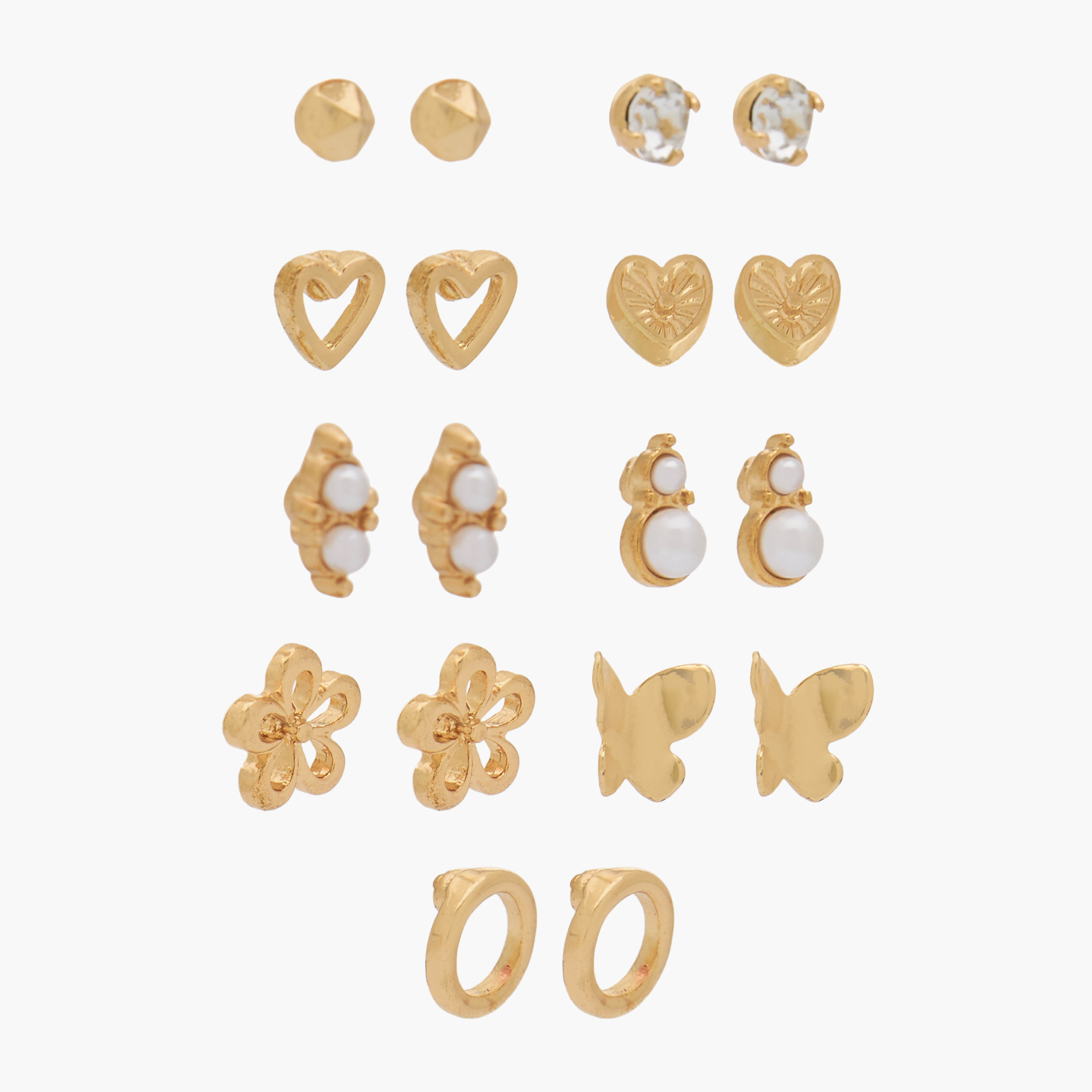 طقم حلقان مرصعة بلون ذهبي ومكبس إغلاق خلفي من 9 أزواج-women-watchesandjewellery-jewellery-earrings-image-2