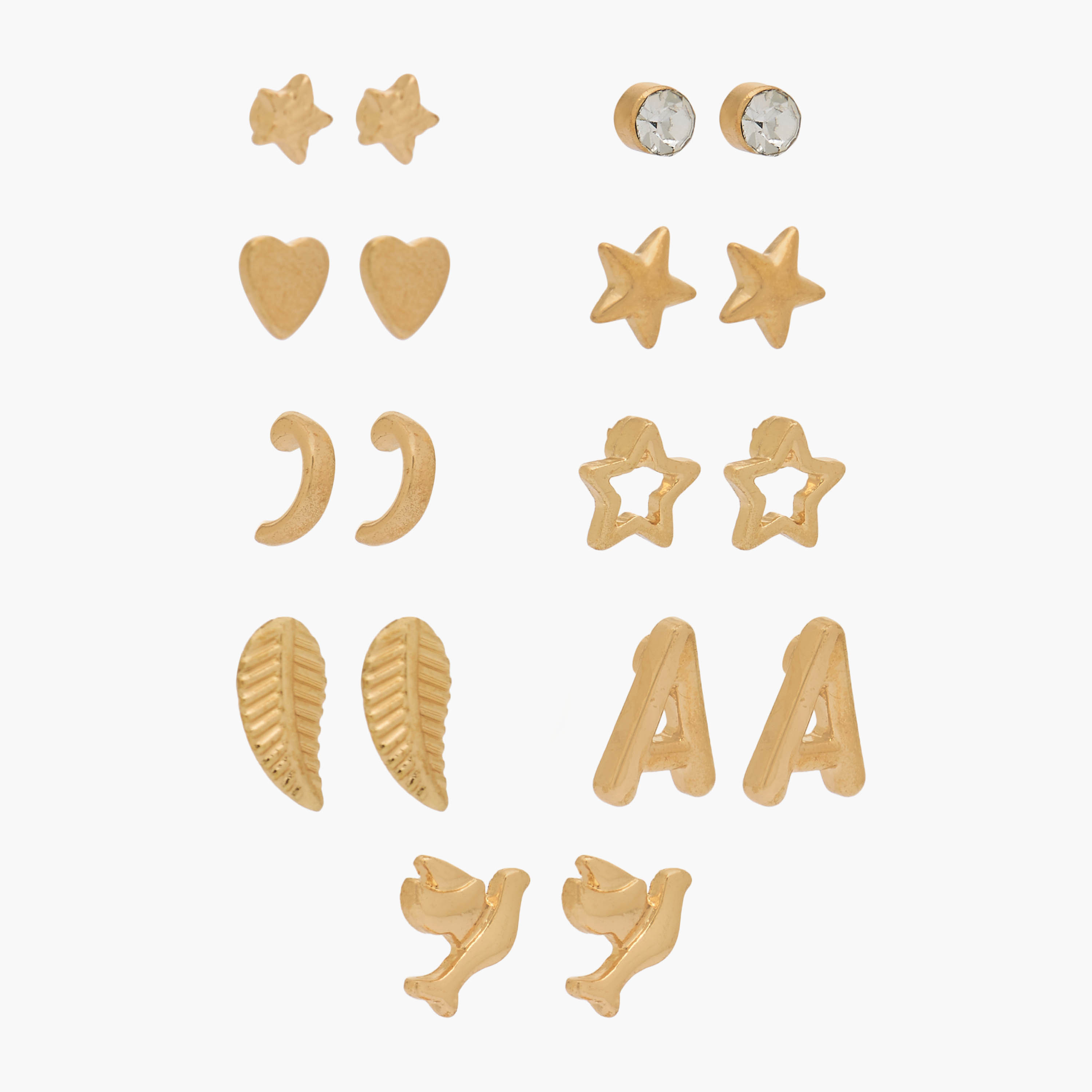 حلقان مرصّعة بلون ذهبي مع مكبس إغلاق – عبوة 9 أزواج-women-watchesandjewellery-jewellery-earrings-image-2