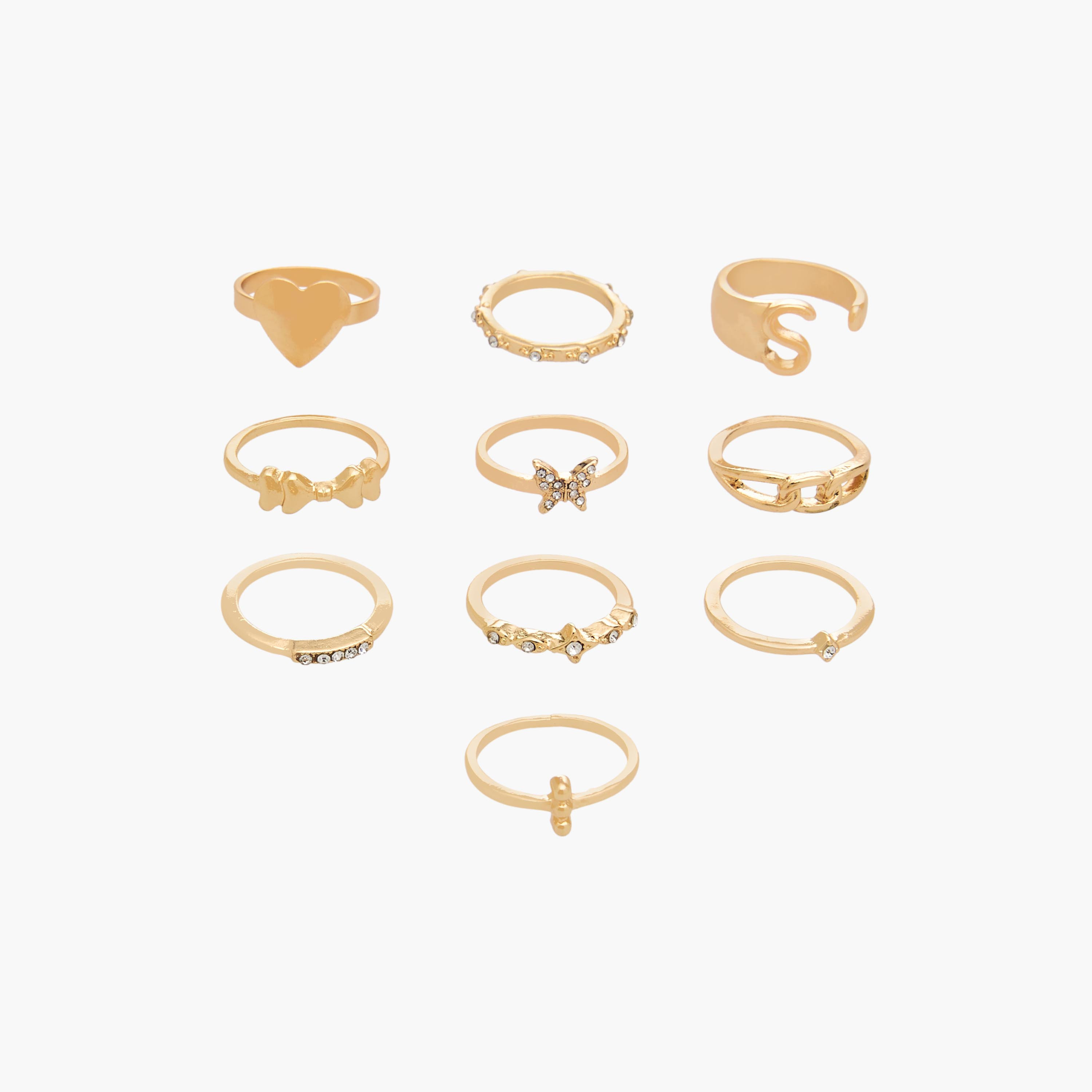 Pack of 10 Gold Tone Ring with Assorted Design-women-watchesandjewellery-jewellery-rings-image-1