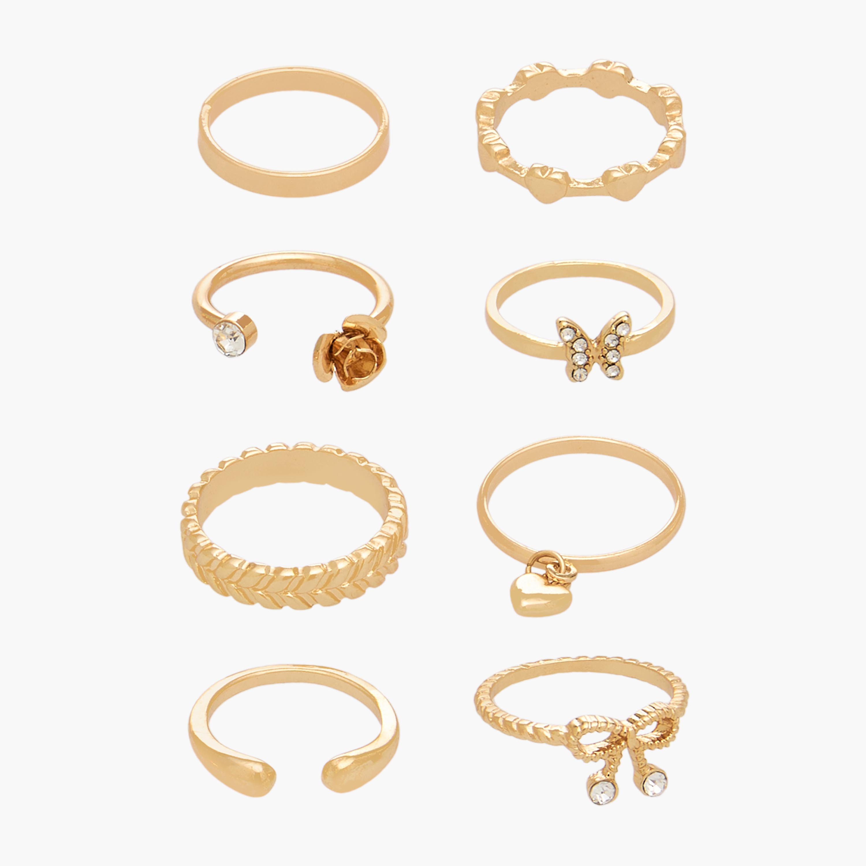 Pack of 8 Gold Tone Ring with Assorted Design-women-watchesandjewellery-jewellery-necklacesandpendants-image-1