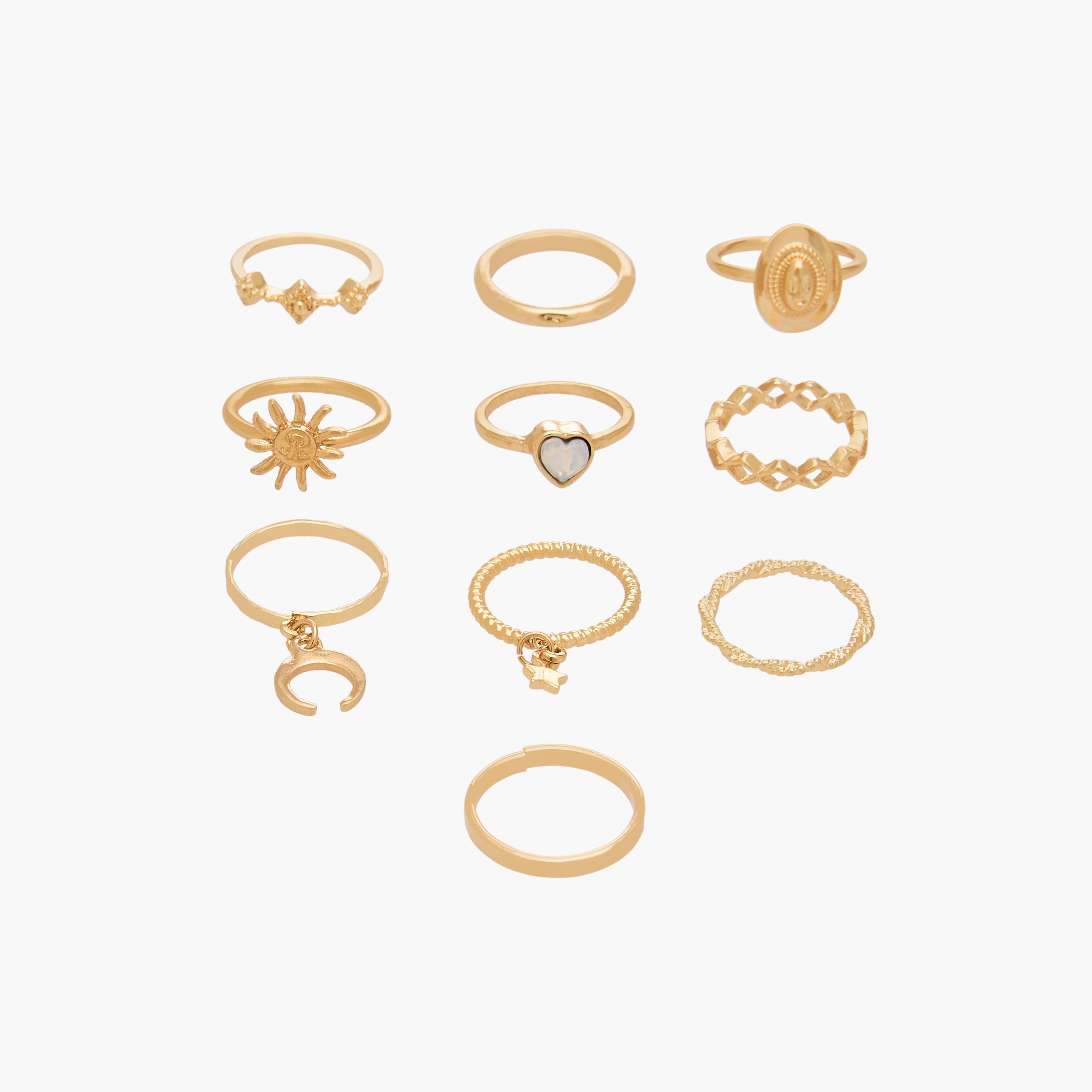 Pack of 10 Gold Tone Ring with Assorted Design-women-watchesandjewellery-jewellery-rings-image-1