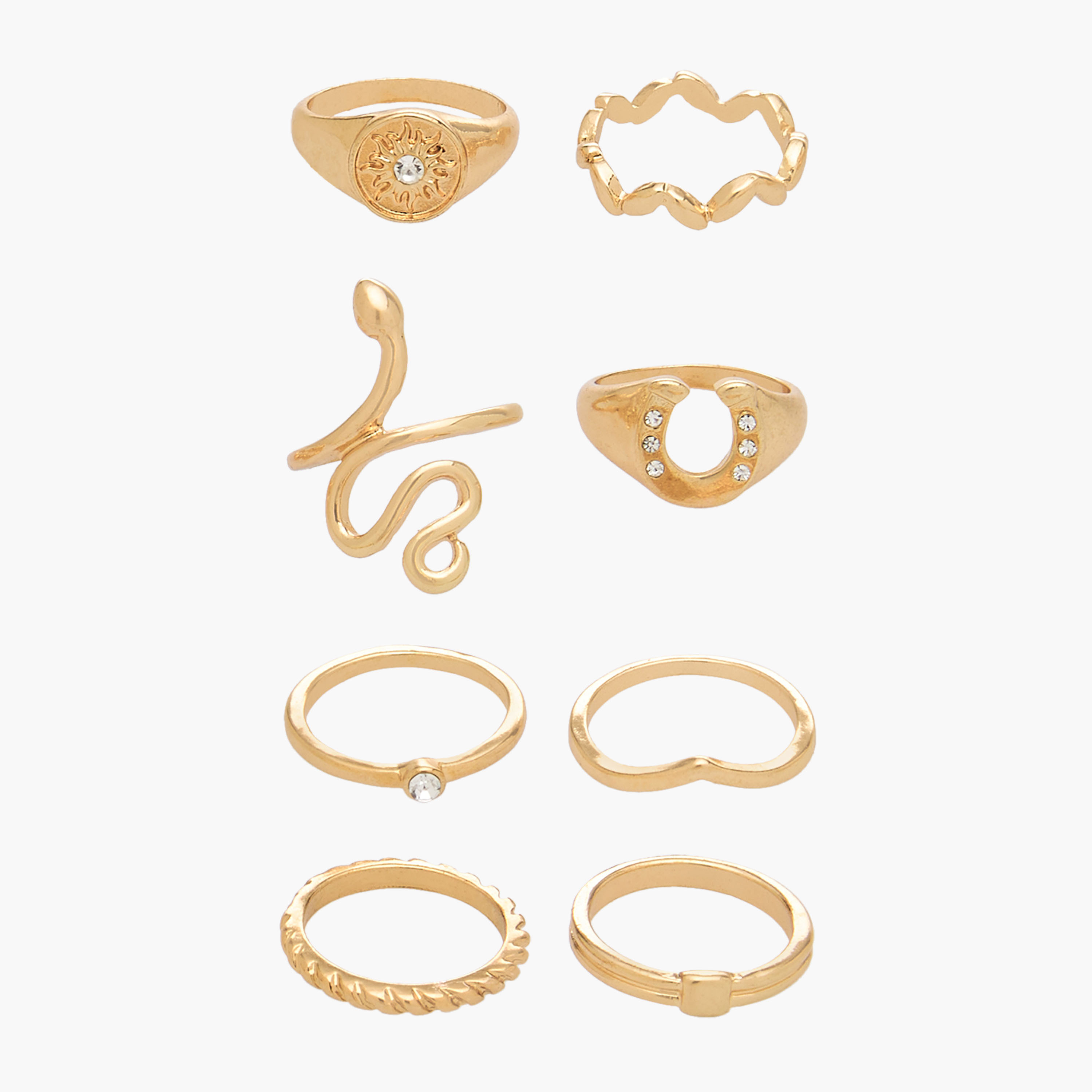 Pack of 8 Gold Tone Ring with Assorted Design-women-watchesandjewellery-jewellery-rings-image-1