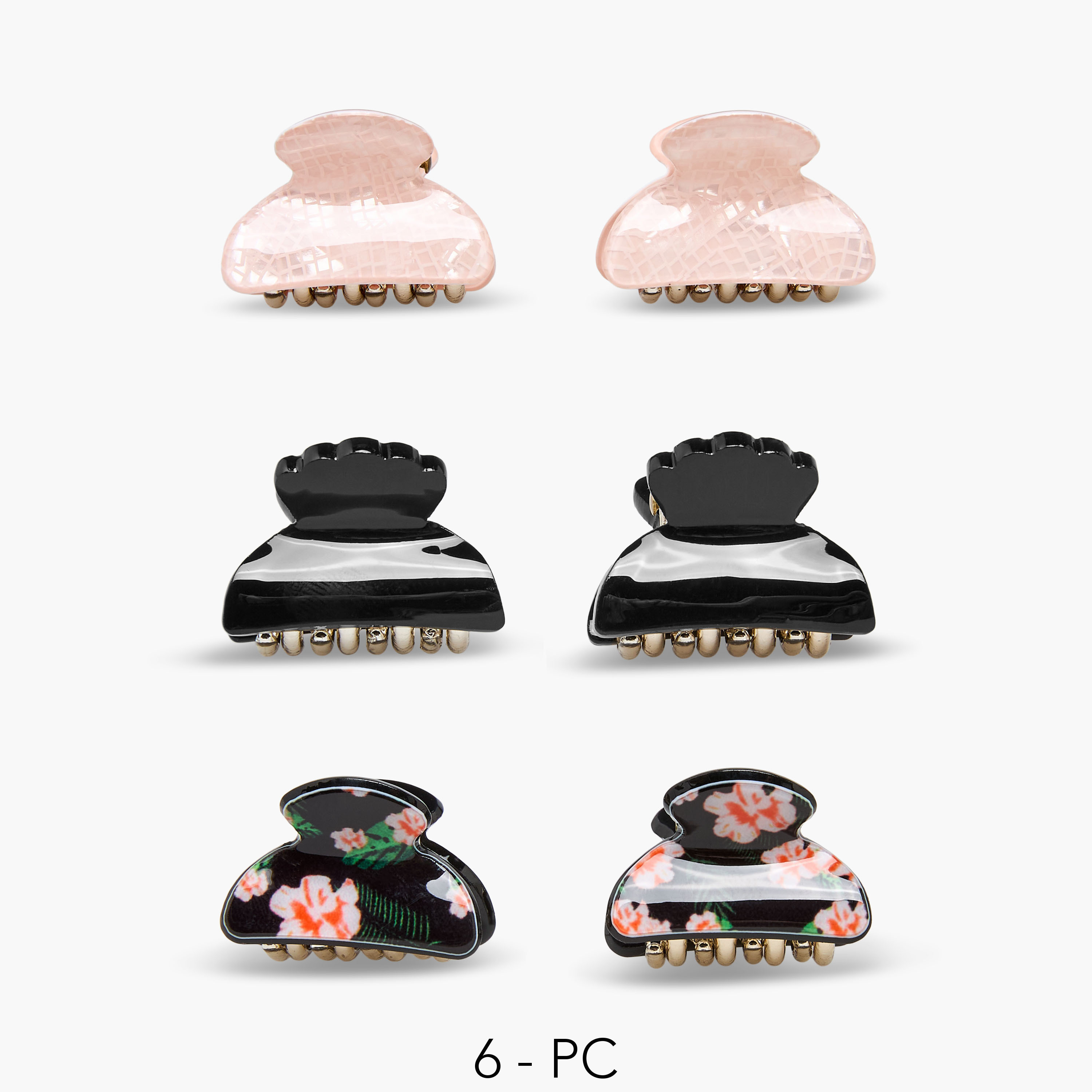 Pack of 6 Curved Hair Clamp with Assorted Design-women-hairaccessories-clamps-image-1